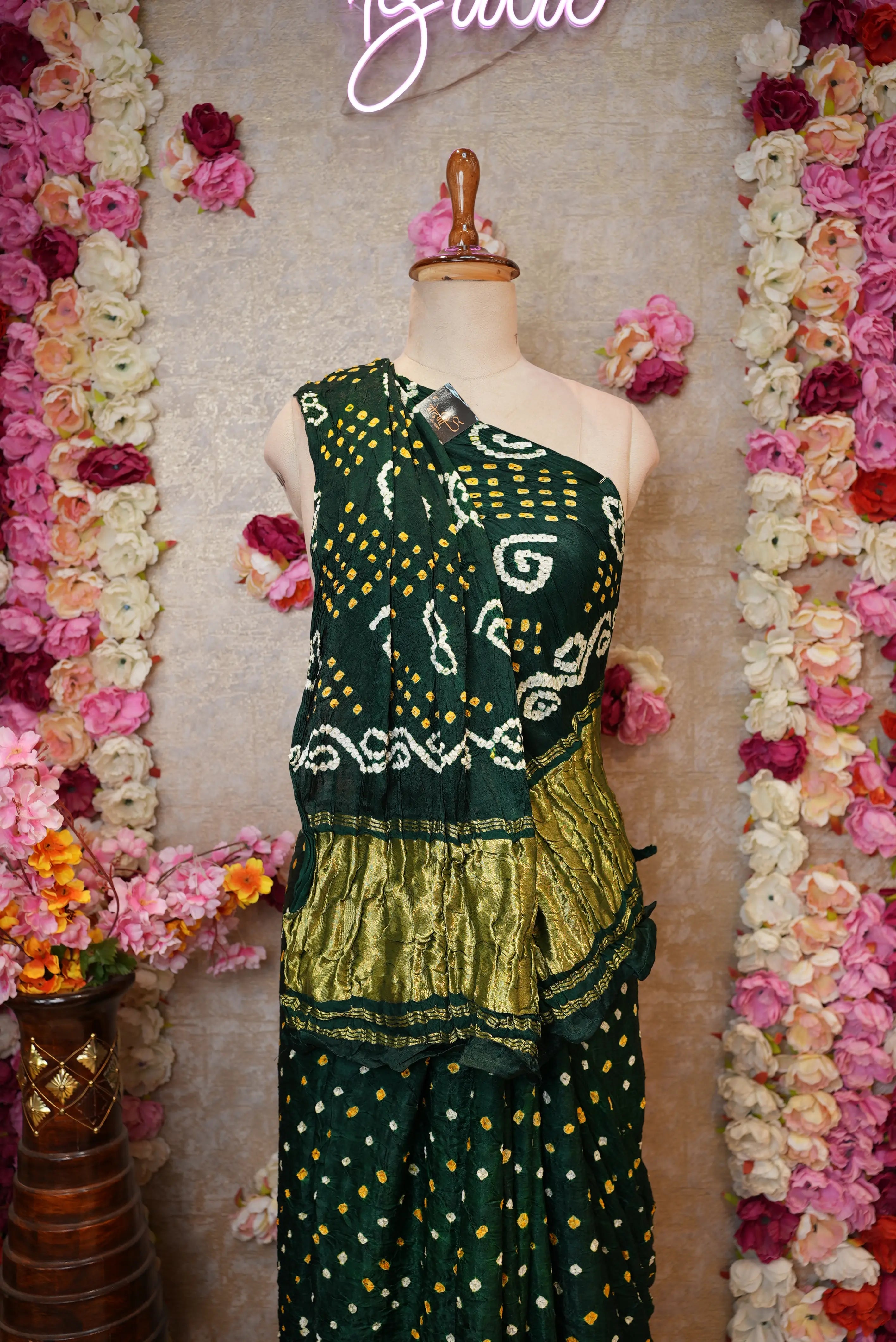 Bandhani Saree on Modal Gajji Fabric with Bundi Bandhej & Lagdi Patta (With Blouse)