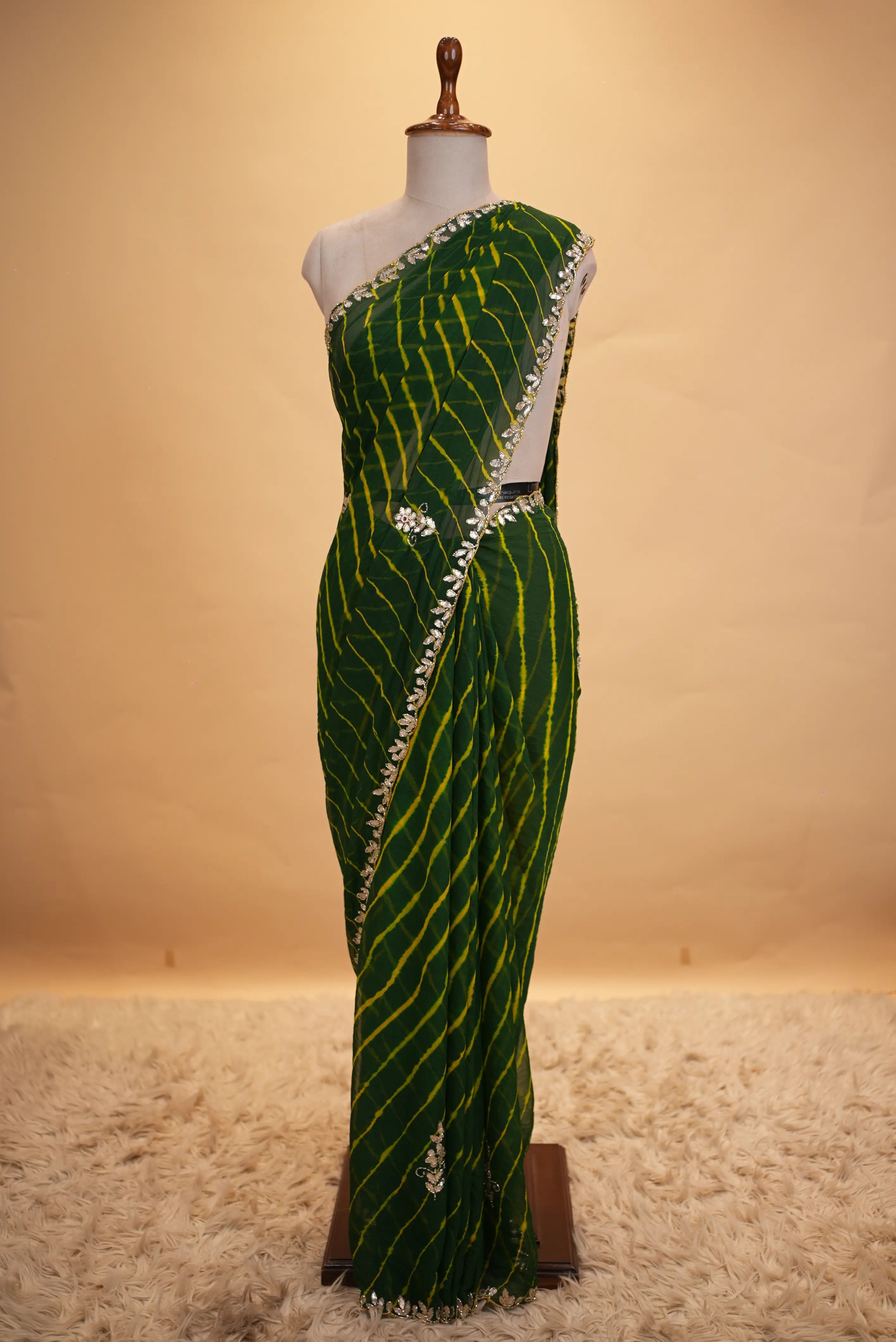 Lahariya Saree With Gota Patti & Cut Dana Handwork (With Blouse)