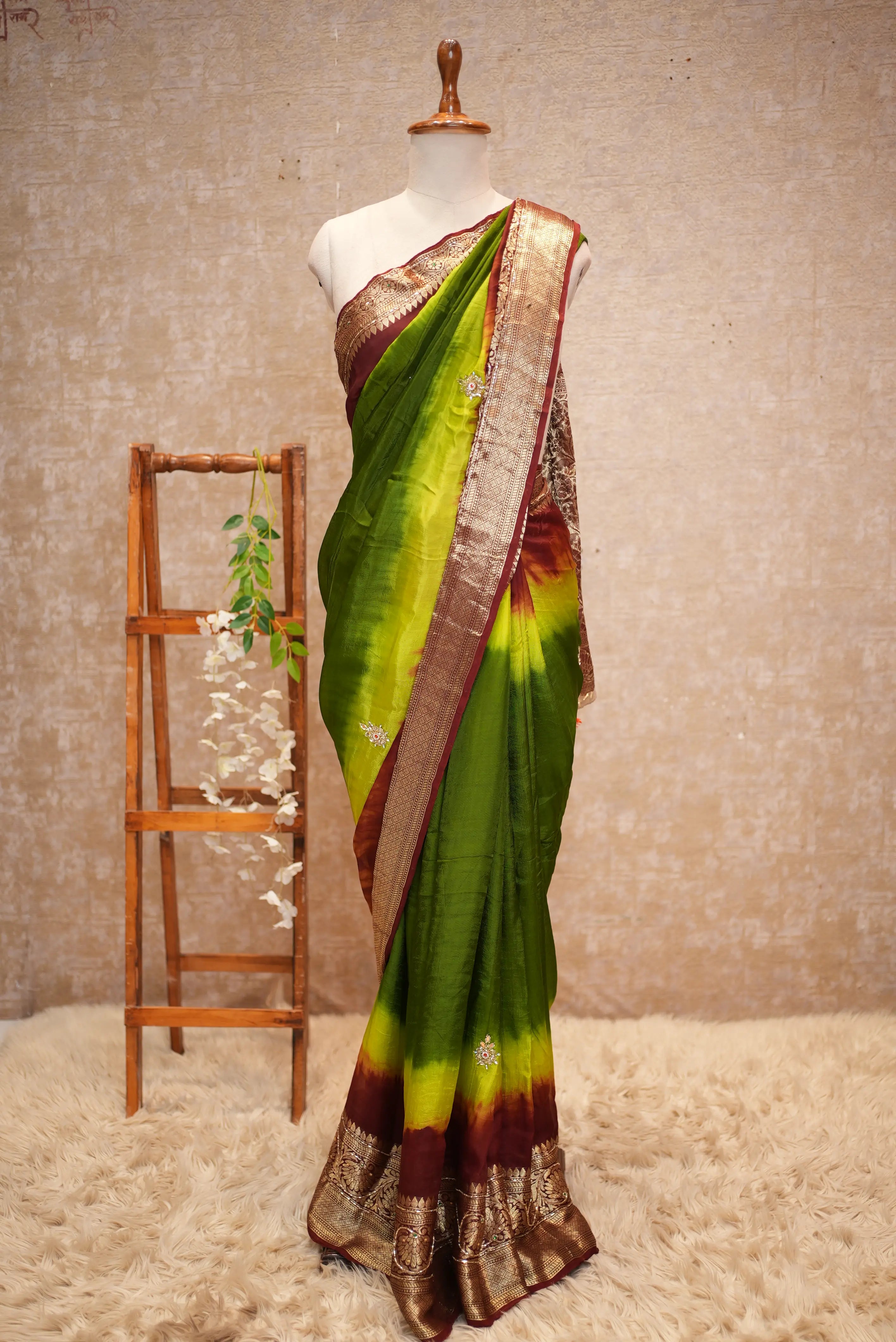Multi Color Zari Weaving Handwork Touch Saree