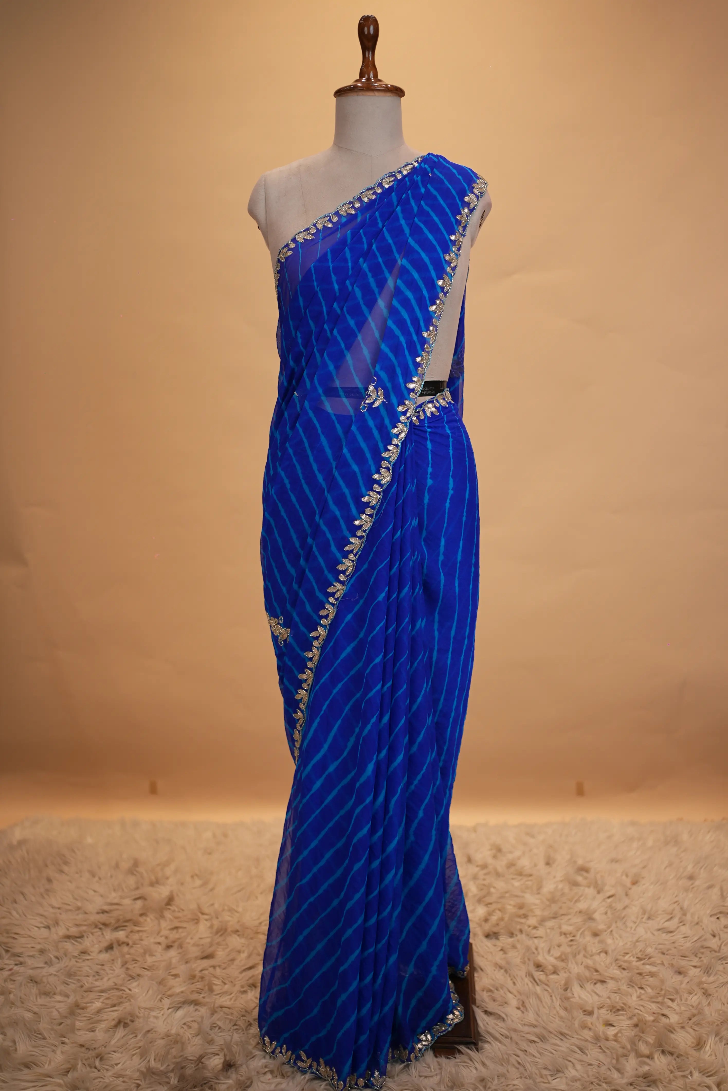 Lahariya Saree With Gota Patti & Cut Dana Handwork (With Blouse)