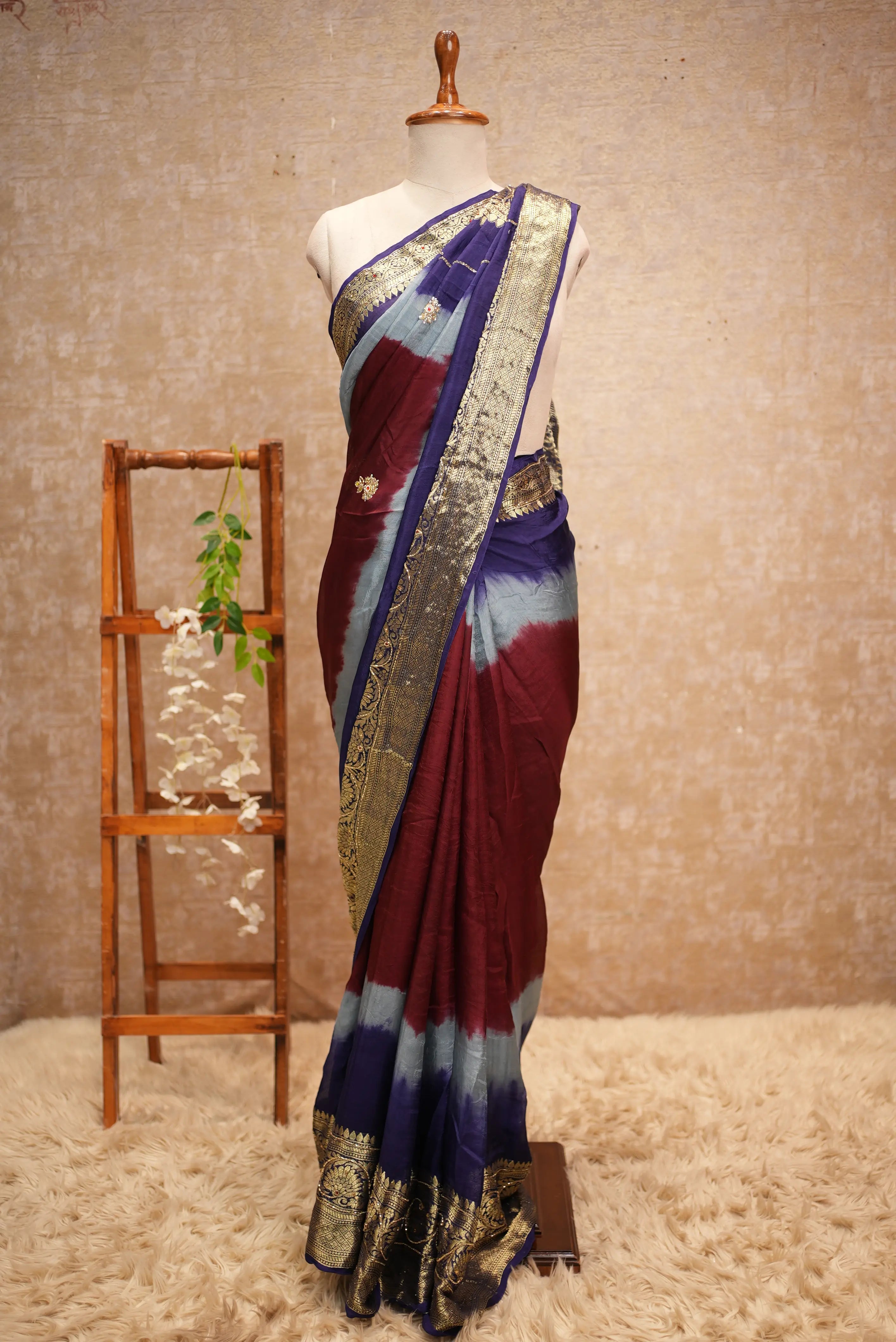 Multi Color Zari Weaving Handwork Touch Saree