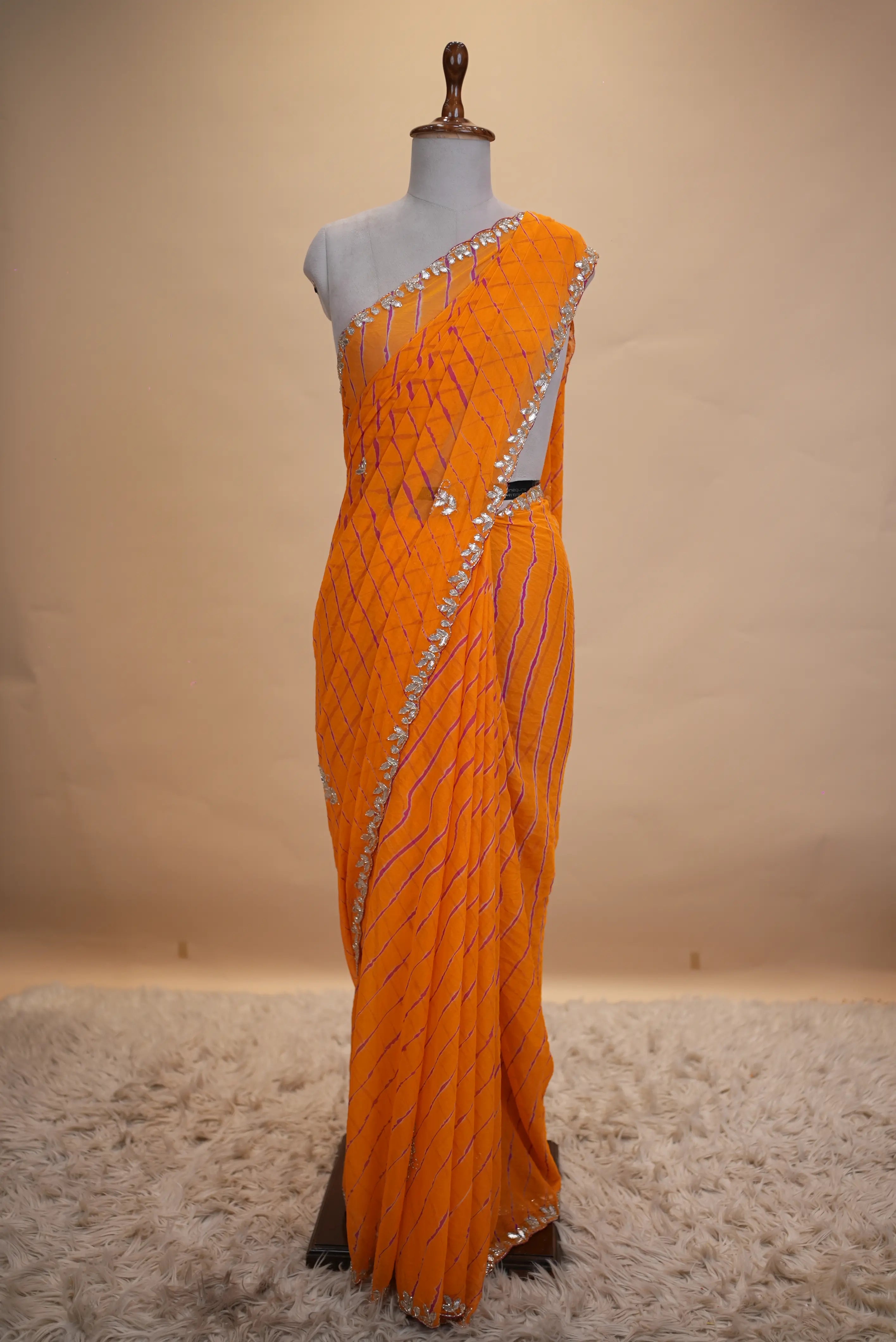 Lahariya Saree With Gota Patti & Cut Dana Handwork (With Blouse)