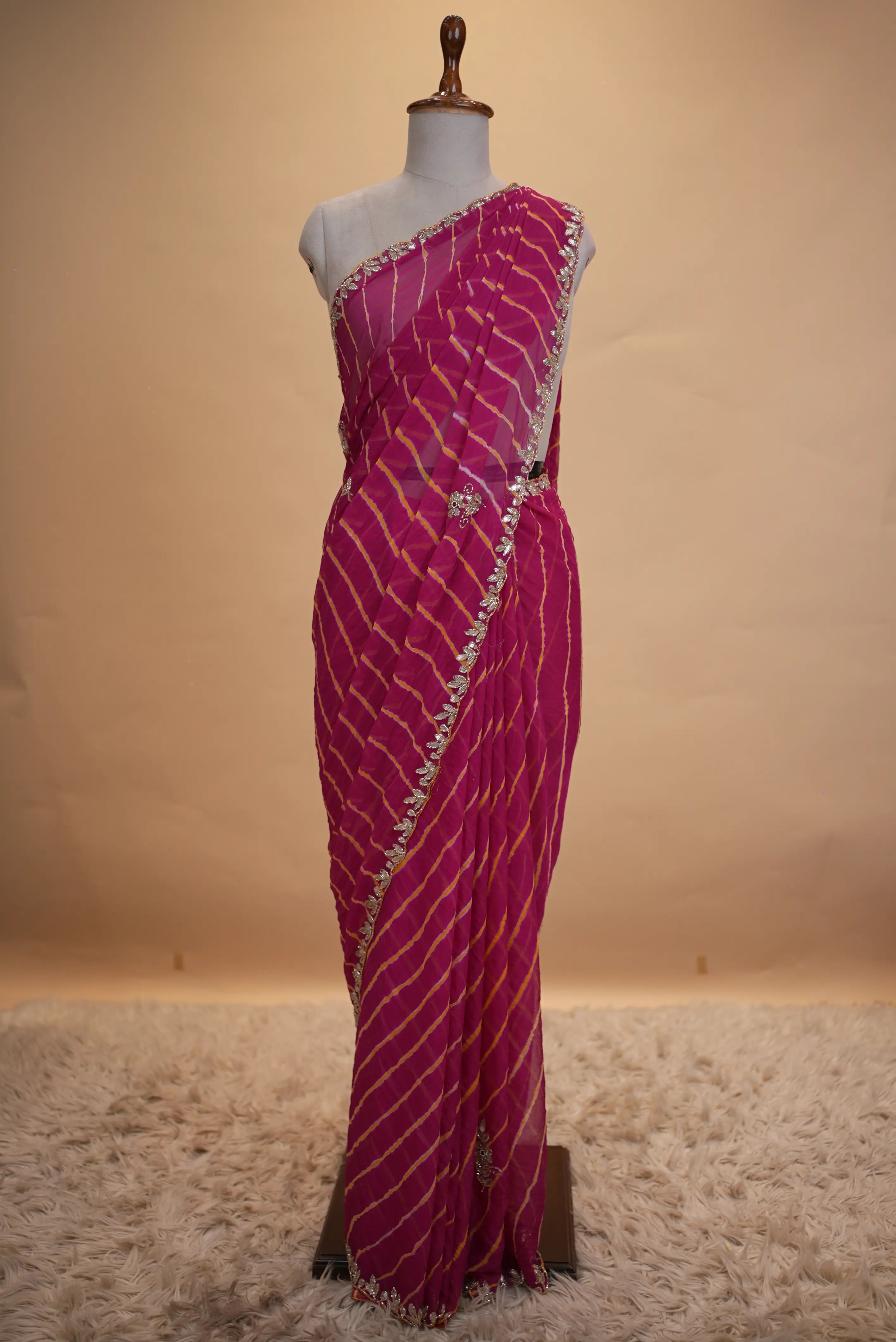 Lahariya Saree With Gota Patti & Cut Dana Handwork (With Blouse)