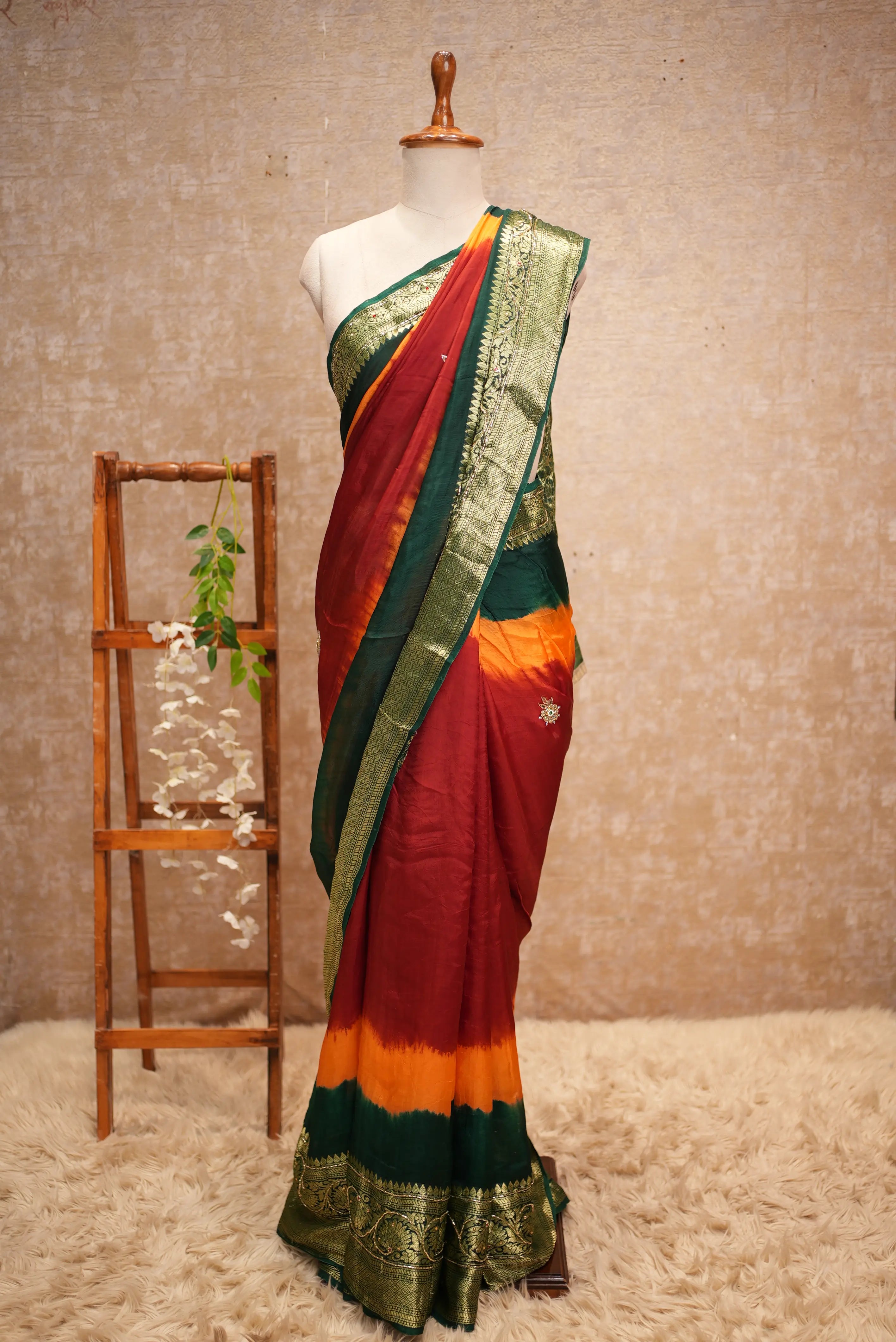 Multi Color Zari Weaving Handwork Touch Saree