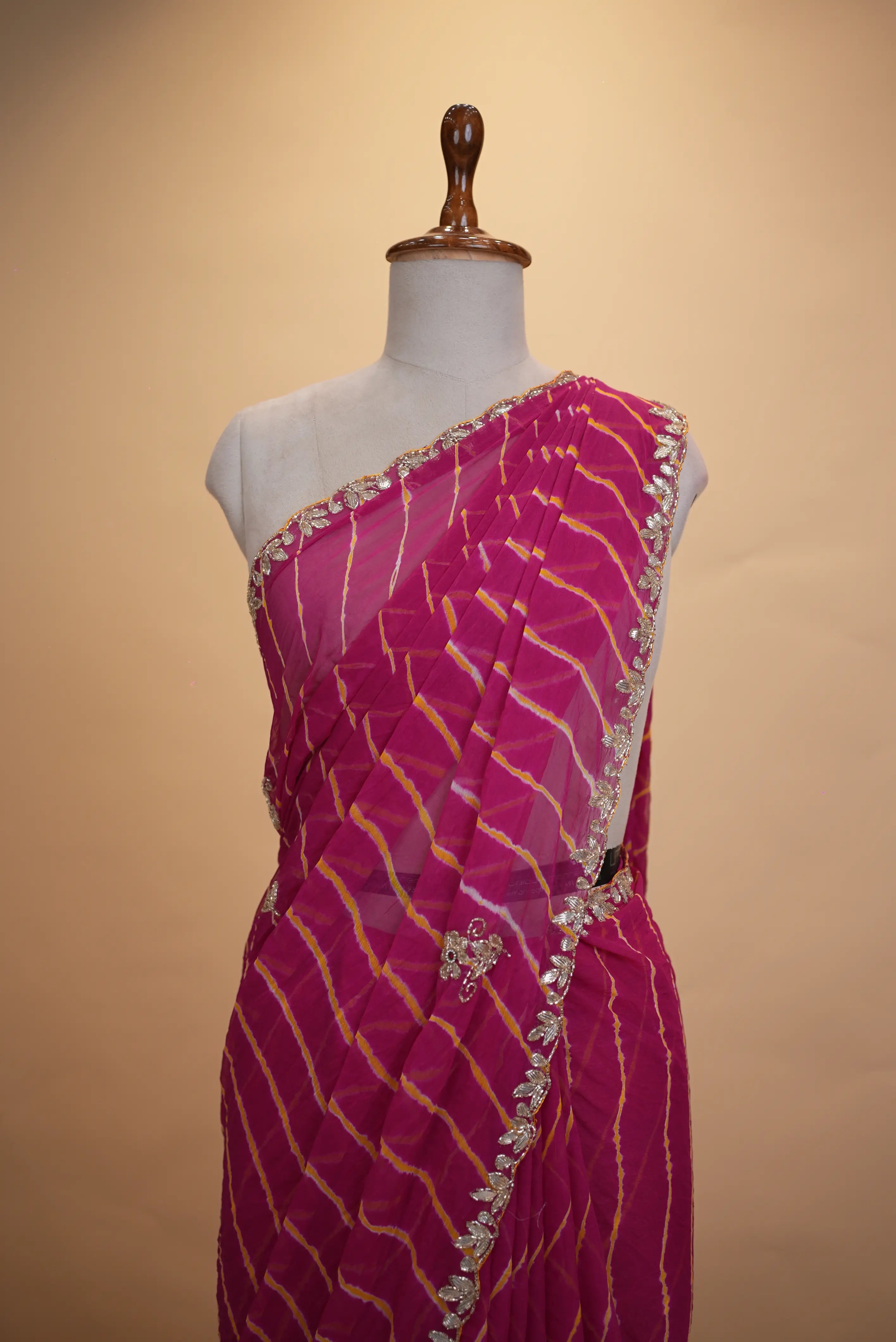 Lahariya Saree With Gota Patti & Cut Dana Handwork (With Blouse)