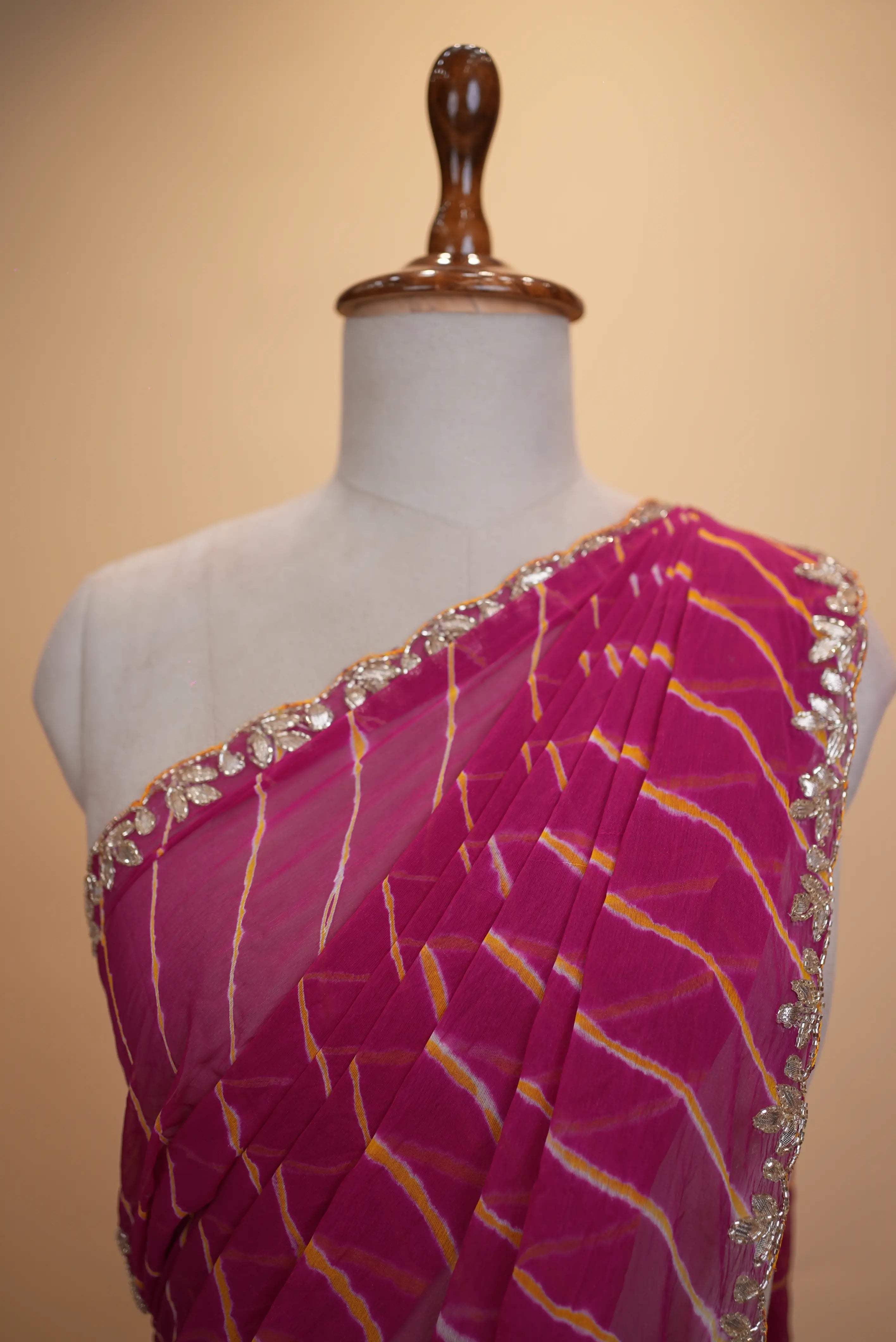Lahariya Saree With Gota Patti & Cut Dana Handwork (With Blouse)
