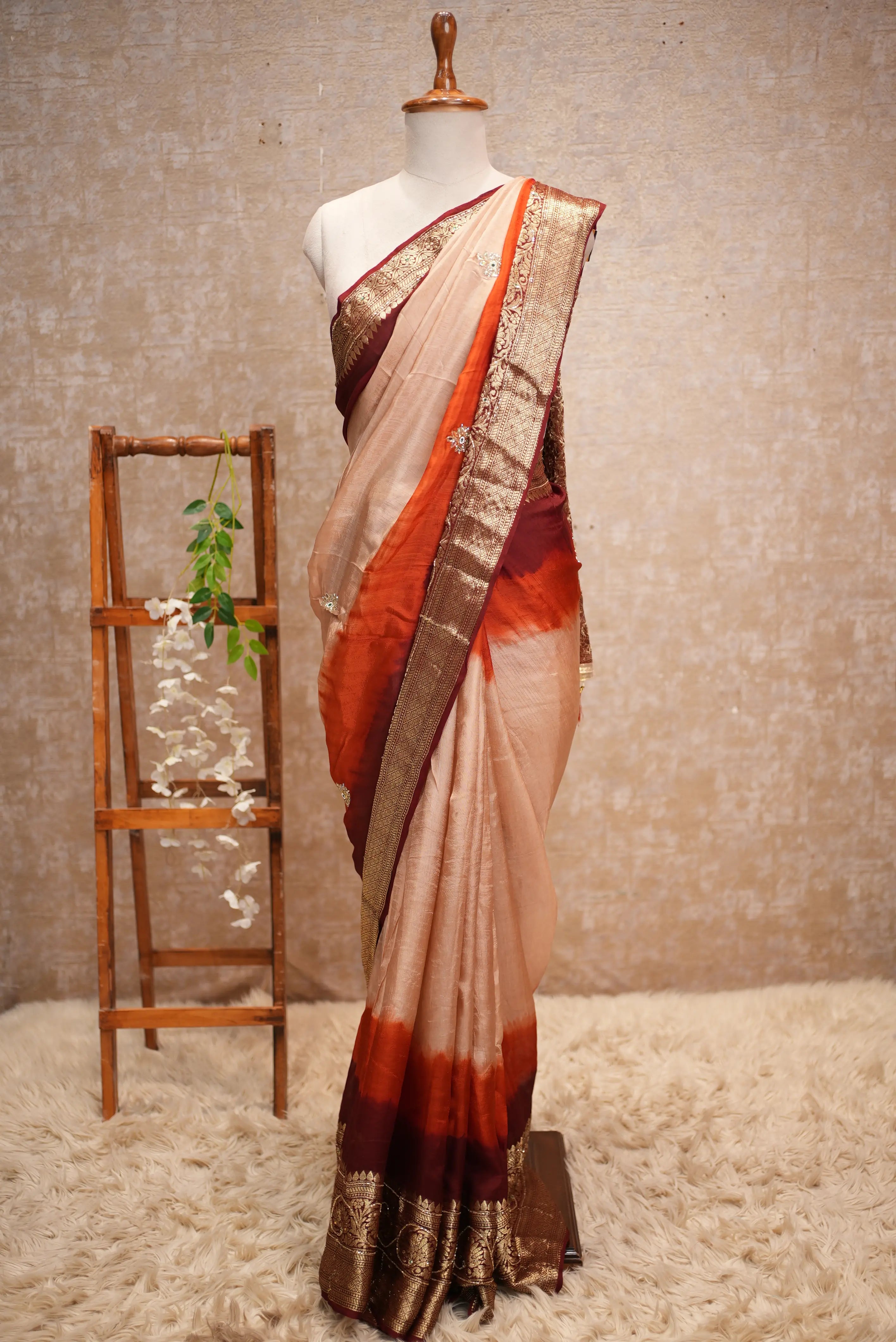Multi Color Zari Weaving Handwork Touch Saree