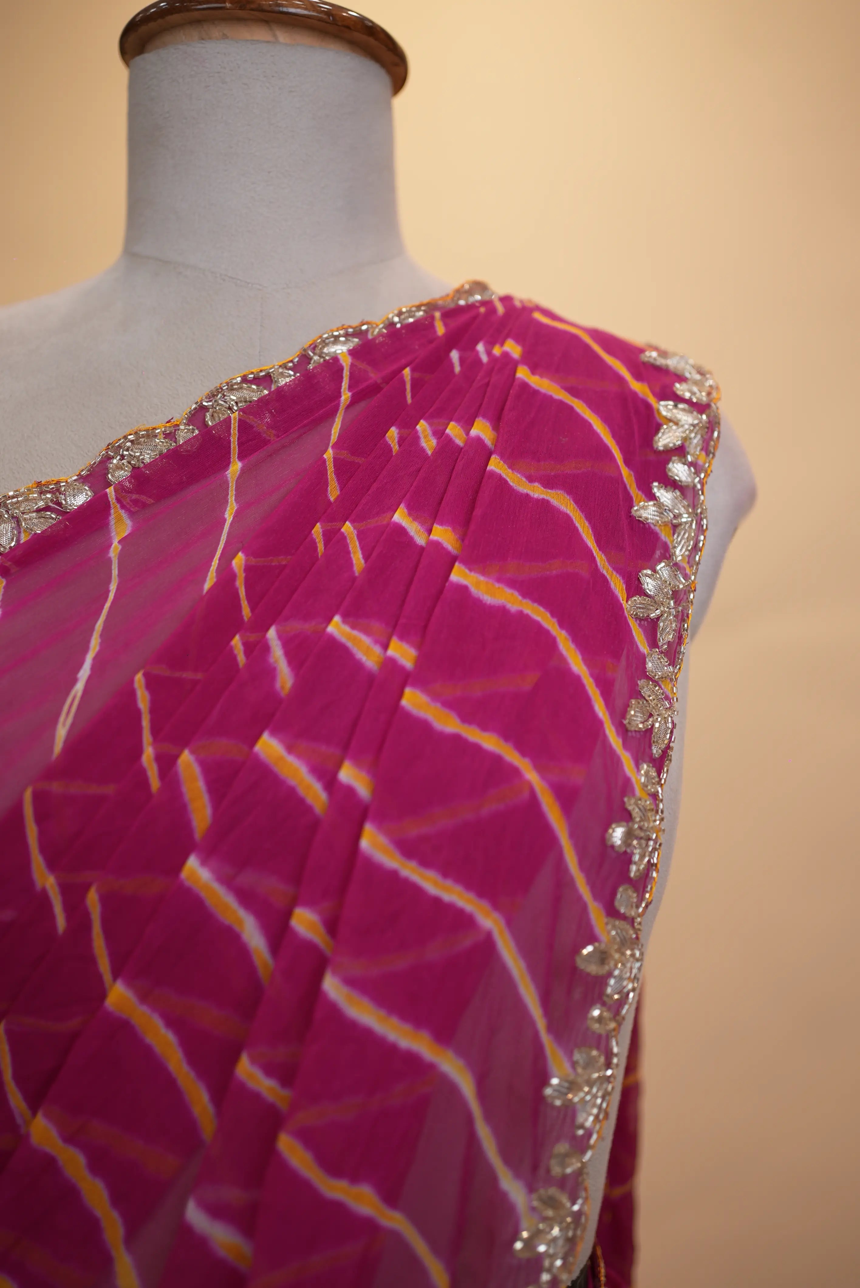Lahariya Saree With Gota Patti & Cut Dana Handwork (With Blouse)
