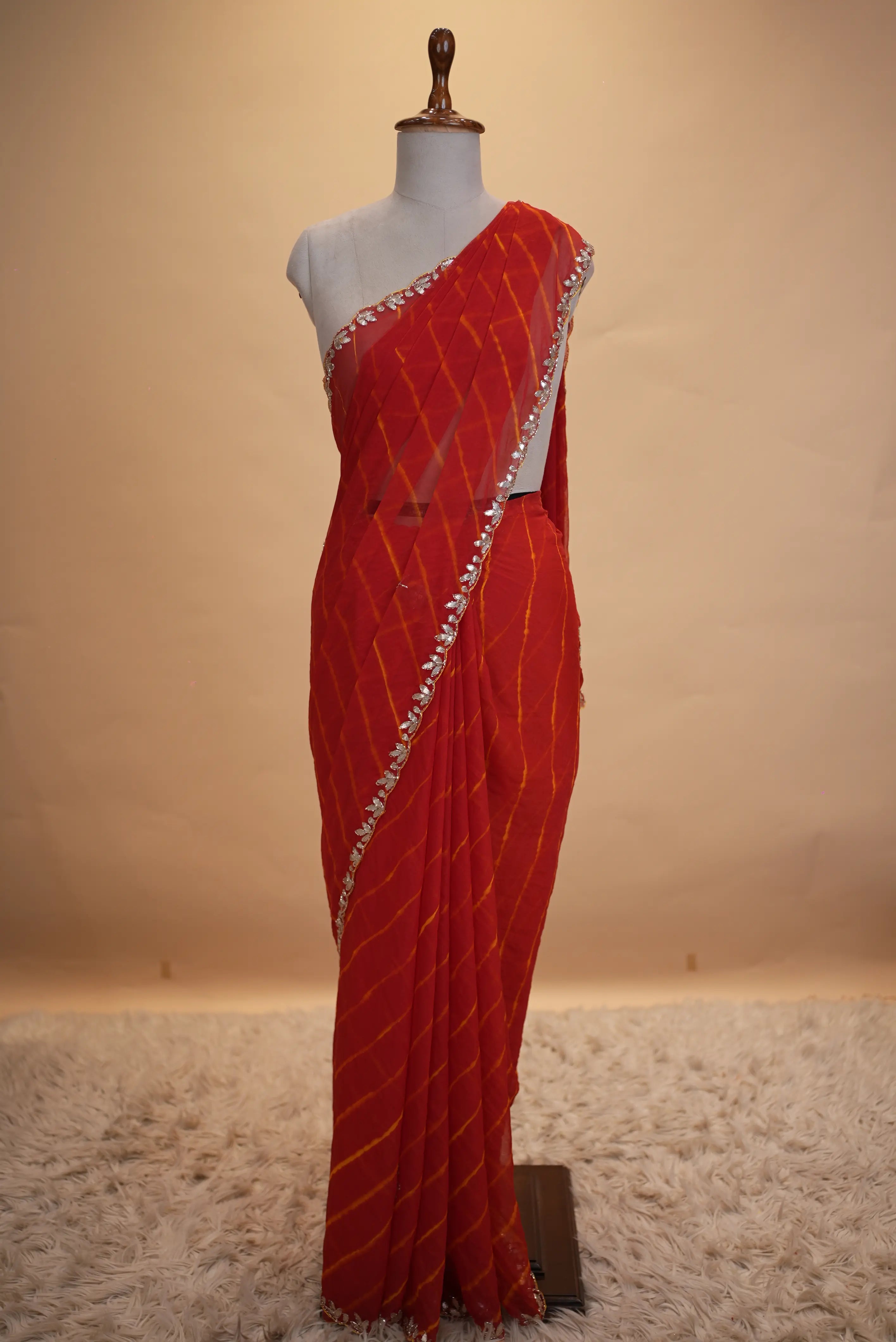 Lahariya Saree With Gota Patti & Cut Dana Handwork (With Blouse)