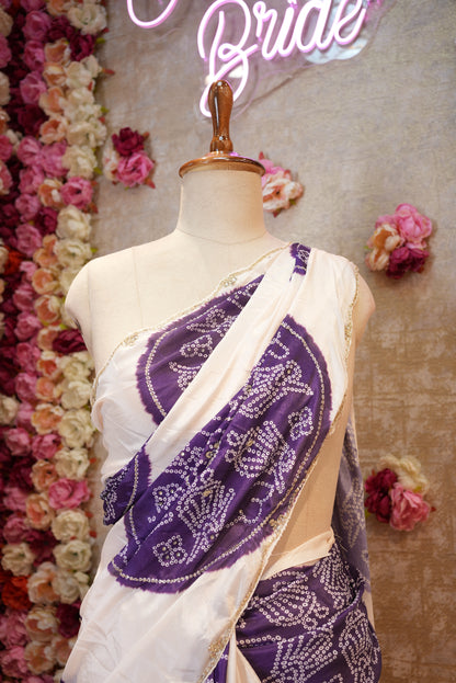 SILK FABRIC DARBARI BANDHEJ SAREE WITH CUTDANA HANDWORK (WITH BLOUSE)  ##SR558