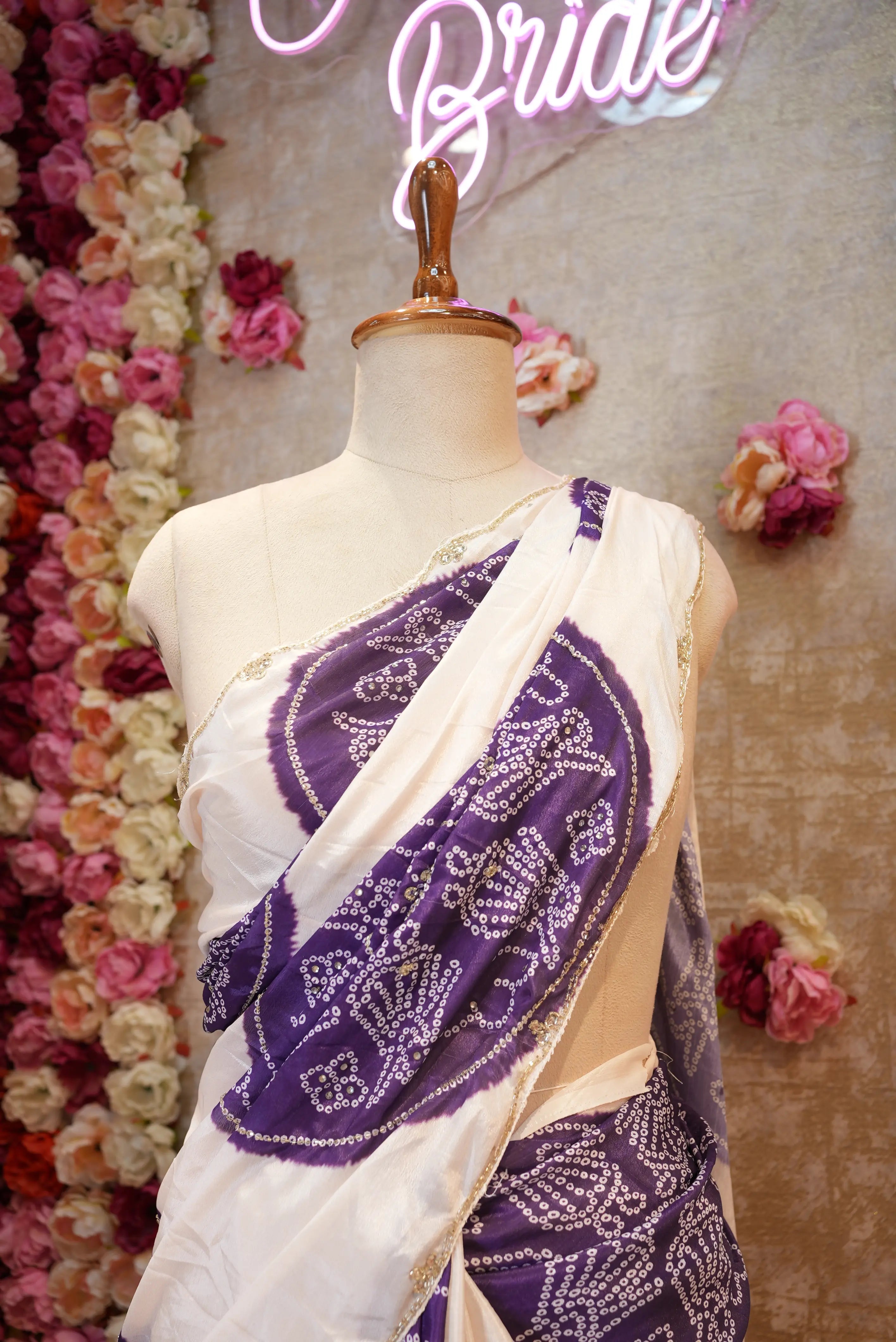 Silk Darbari Bandhej Saree with Cutdana Work (With Blouse)