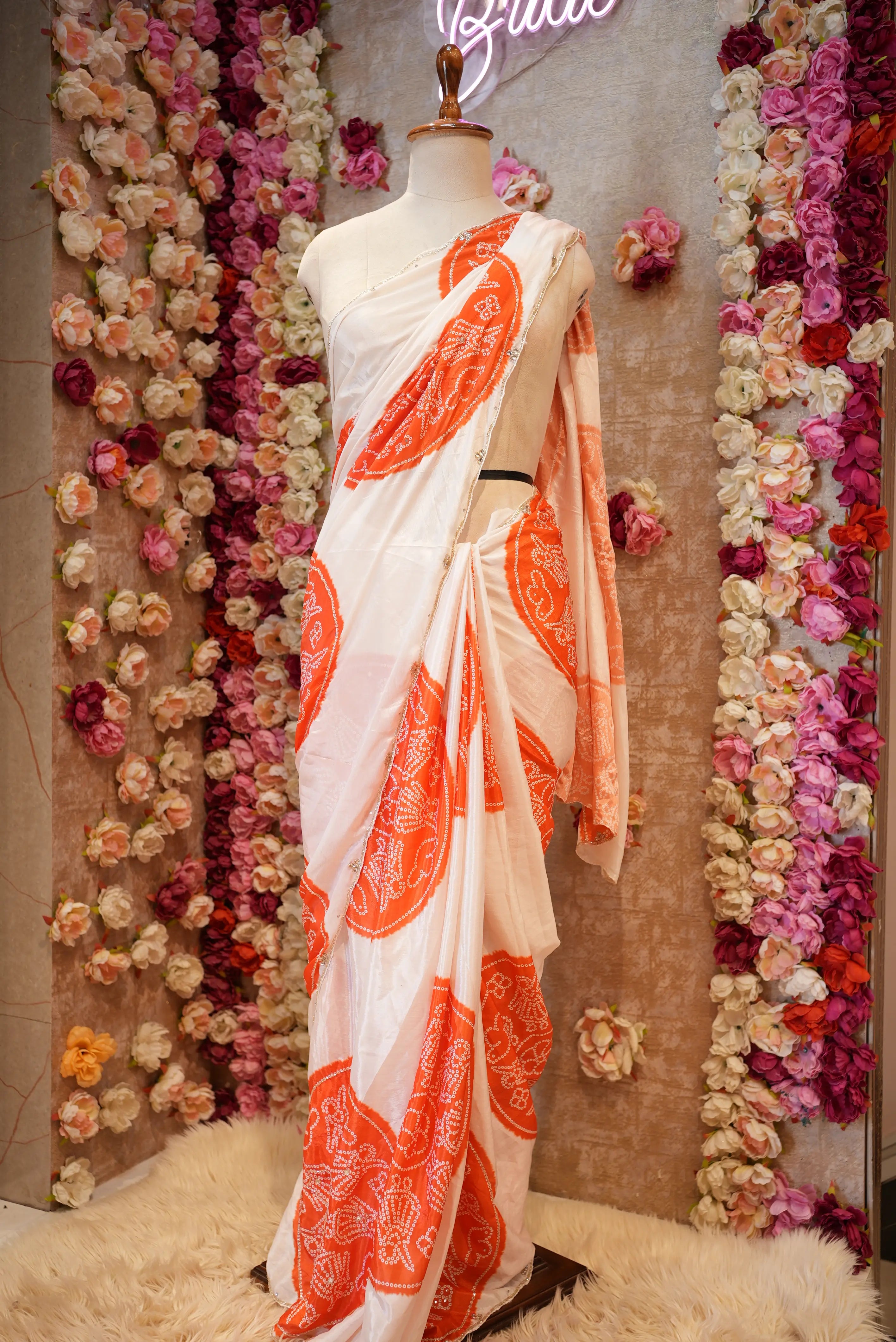 Silk Darbari Bandhej Saree with Cutdana Work (With Blouse)