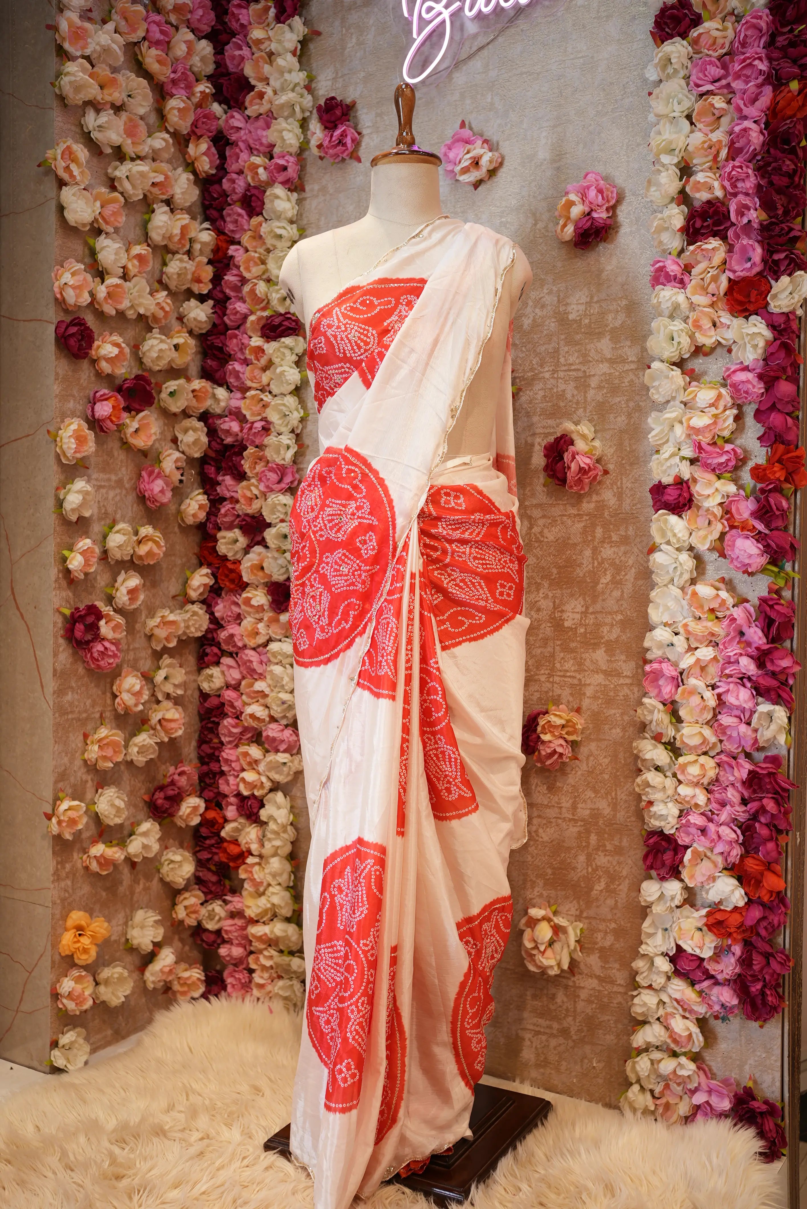 Silk Darbari Bandhej Saree with Cutdana Work (With Blouse)
