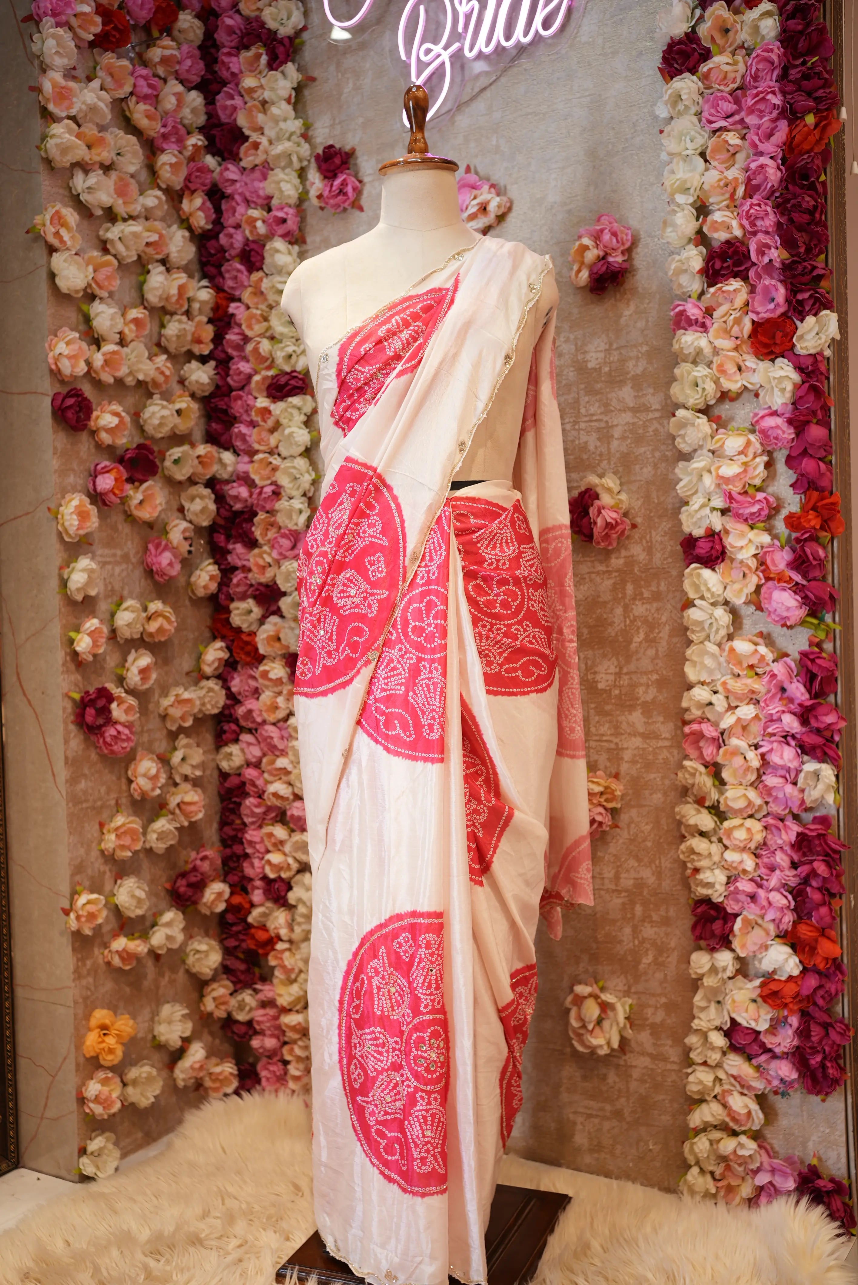 Silk Darbari Bandhej Saree with Cutdana Work (With Blouse)