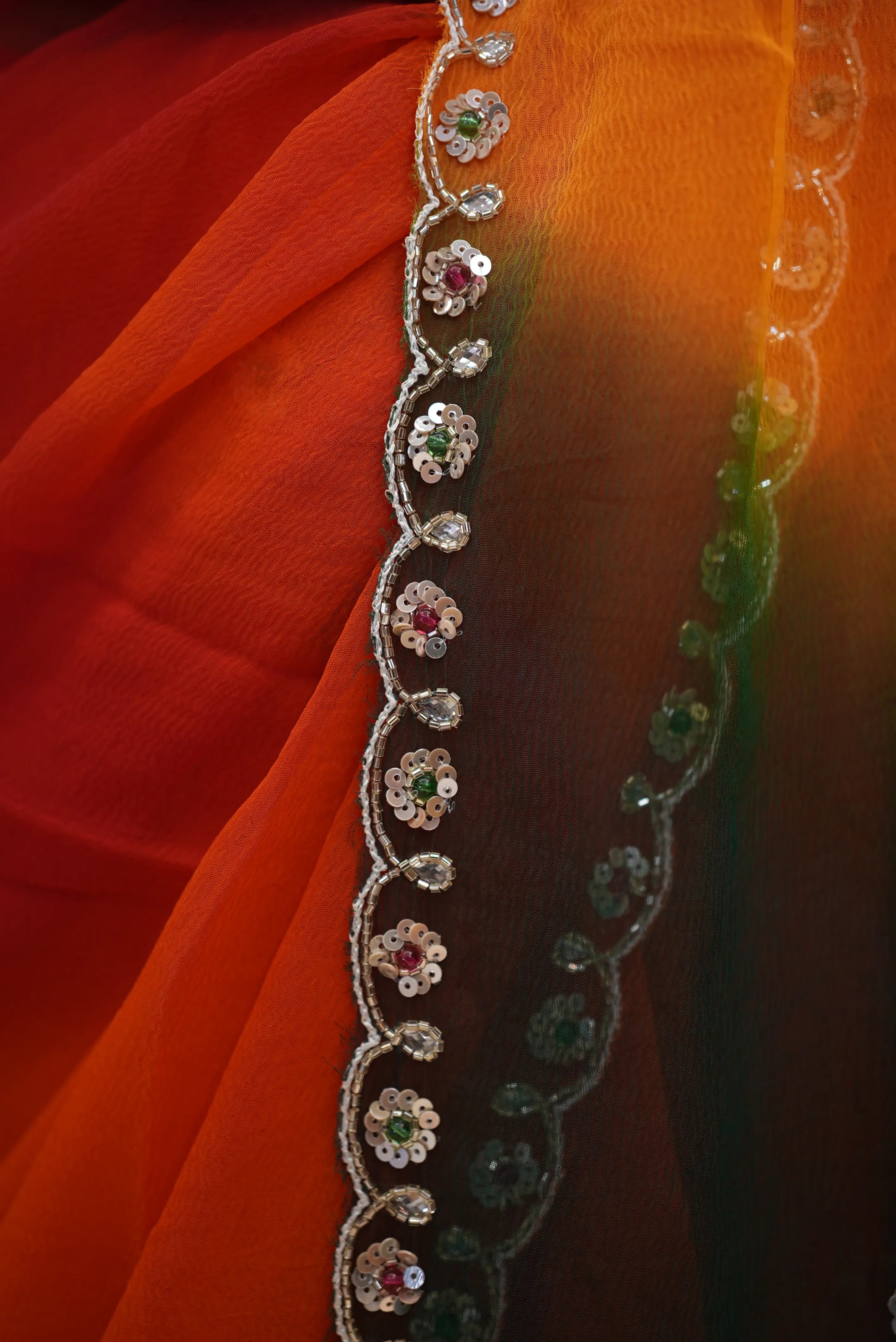 Pure Chiffon Multishade Saree with Cut Dana & Sequence Handwork (With Blouse)