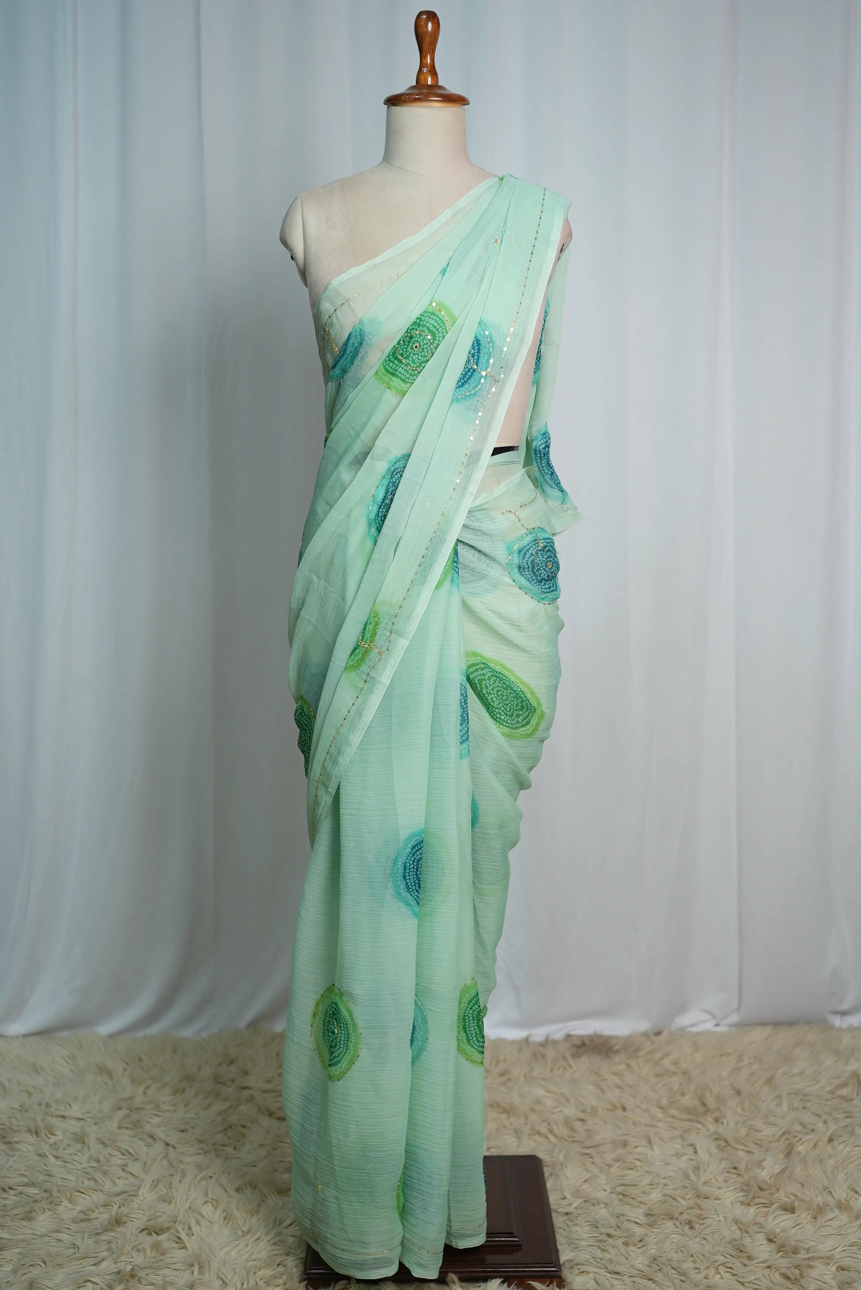 Darbari Saree With Bandhani Print on Chiffon Fabric (Without Blouse)