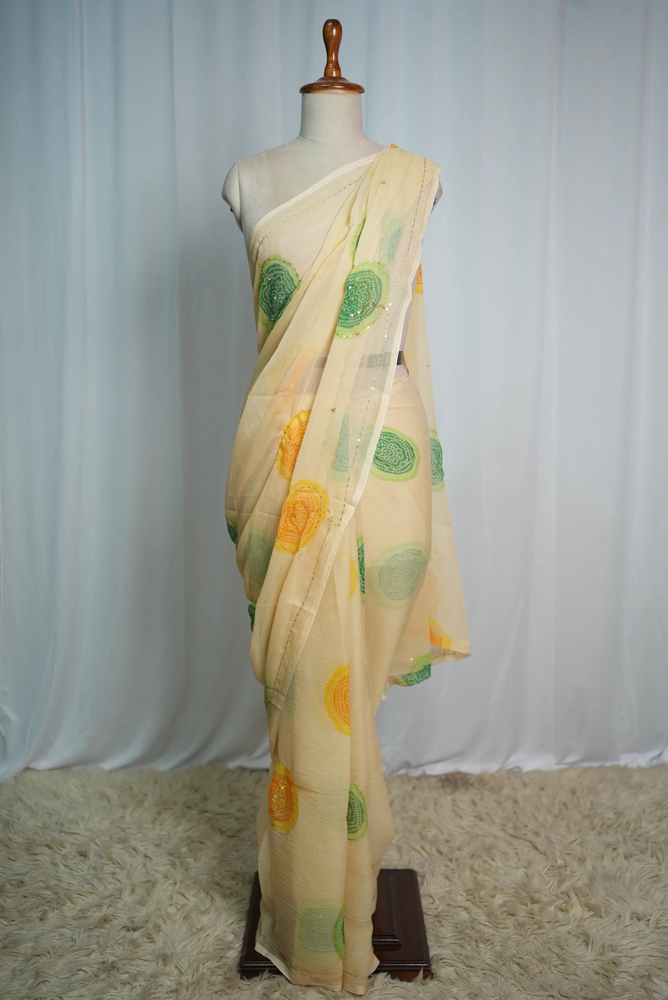 Darbari Saree With Bandhani Print on Chiffon Fabric (Without Blouse)