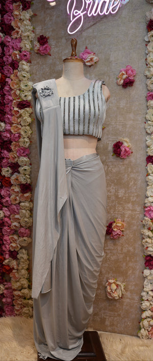 DESIGNER PRE PLATED SAREE WITH STITCH DESIGNER BLOUSE AND SIROSKI WORK  ##SR551