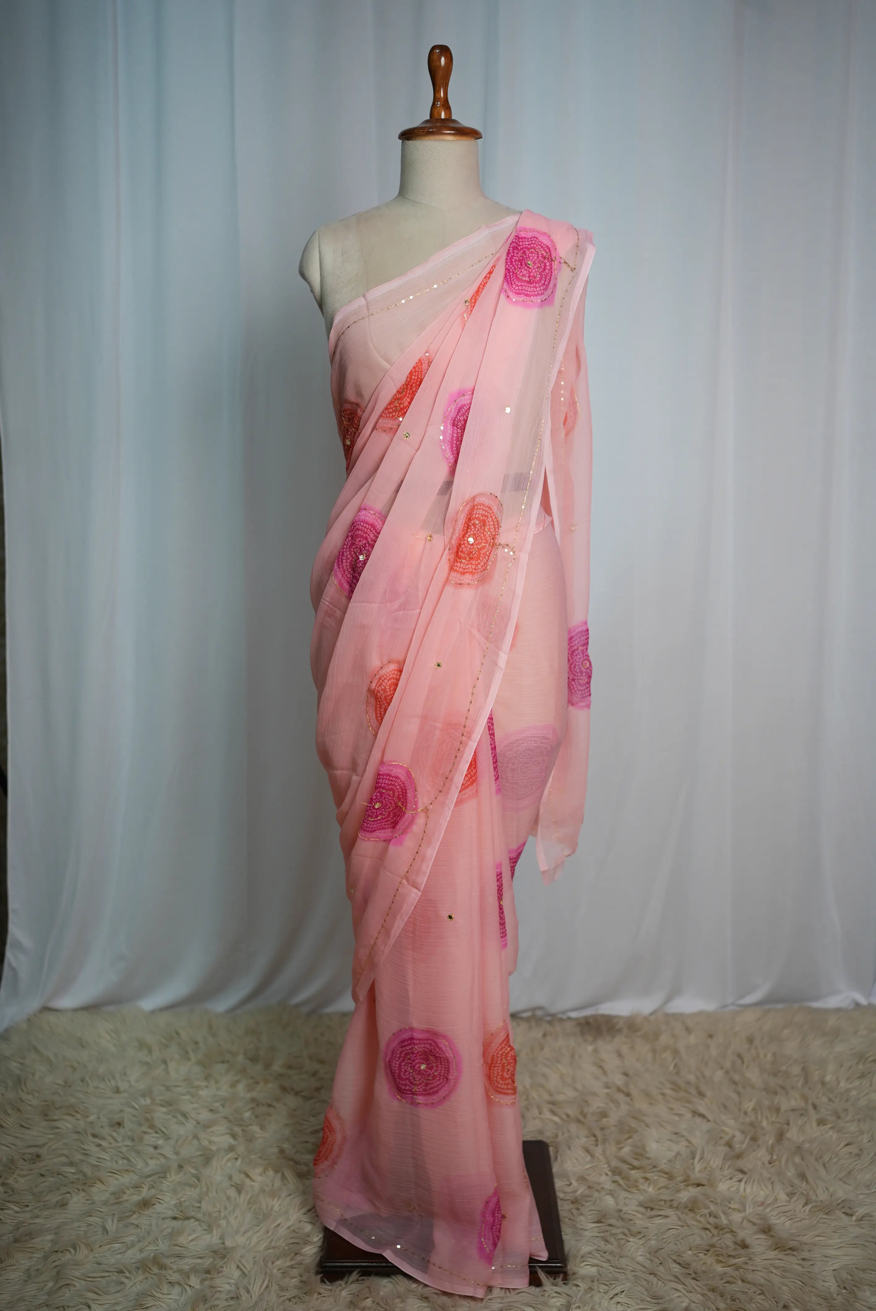 Darbari Saree With Bandhani Print on Chiffon Fabric (Without Blouse)
