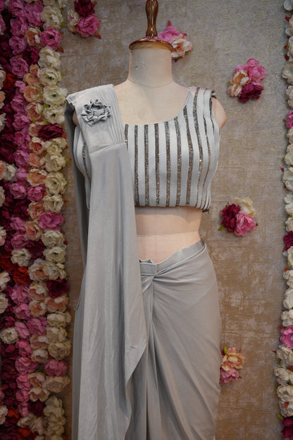 DESIGNER PRE PLATED SAREE WITH STITCH DESIGNER BLOUSE AND SIROSKI WORK  ##SR551