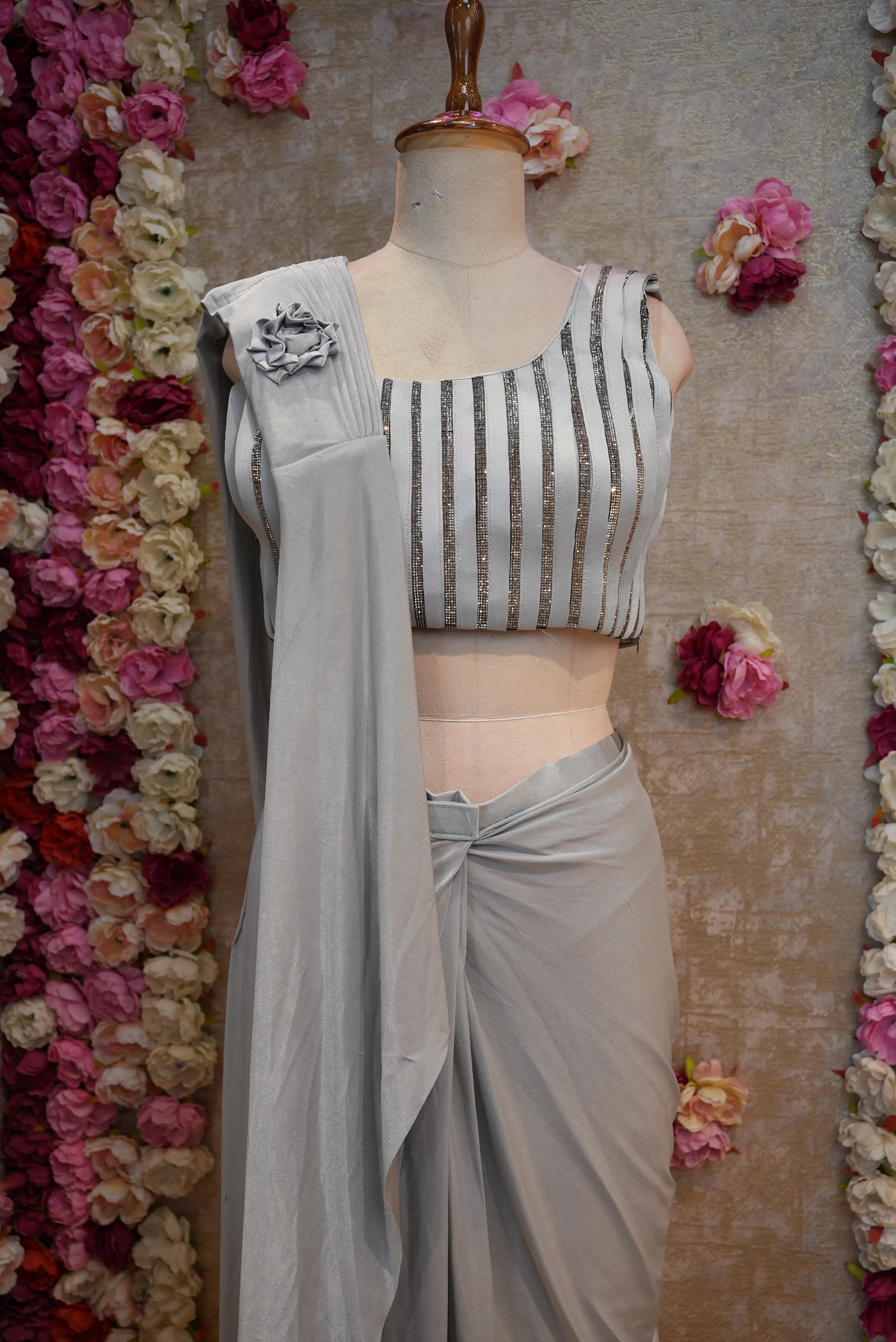 Designer Pre-Pleated Saree with Blouse & Swarovski