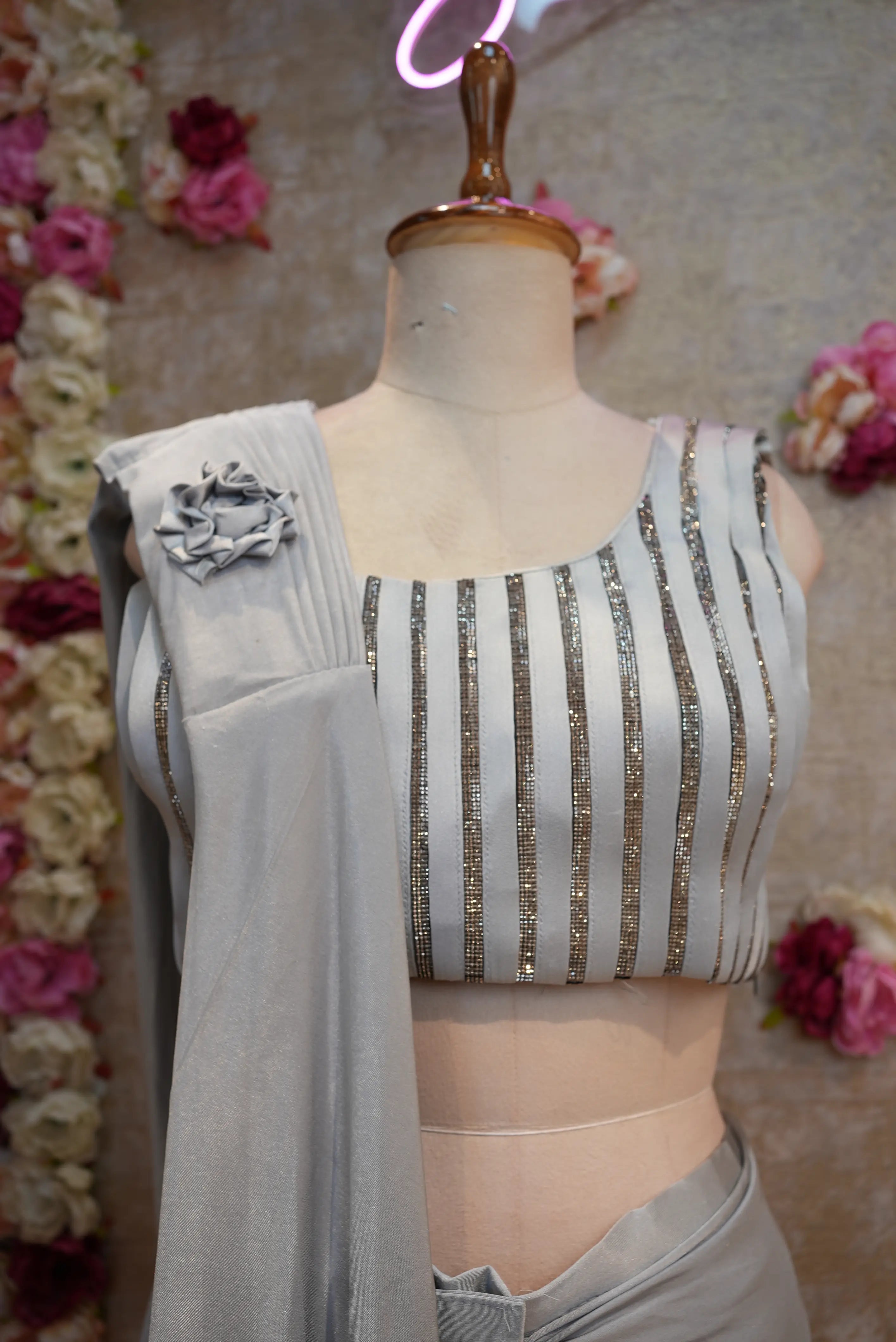 Designer Pre-Pleated Saree with Blouse & Swarovski