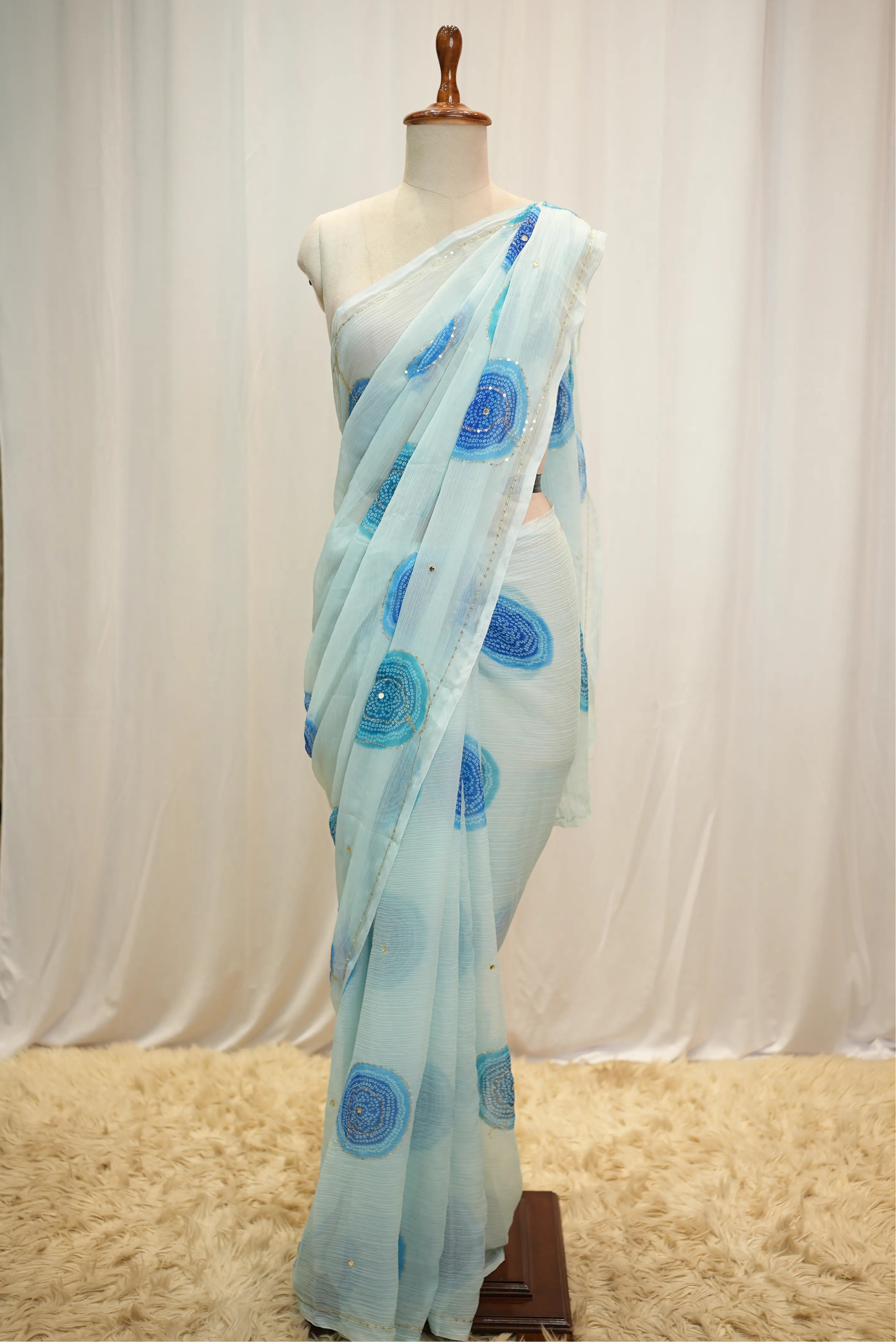 Darbari Saree With Bandhani Print on Chiffon Fabric (Without Blouse)