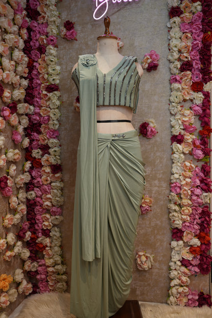 DESIGNER PRE PLATED SAREE WITH STITCH DESIGNER BLOUSE AND SIROSKI WORK  ##SR551