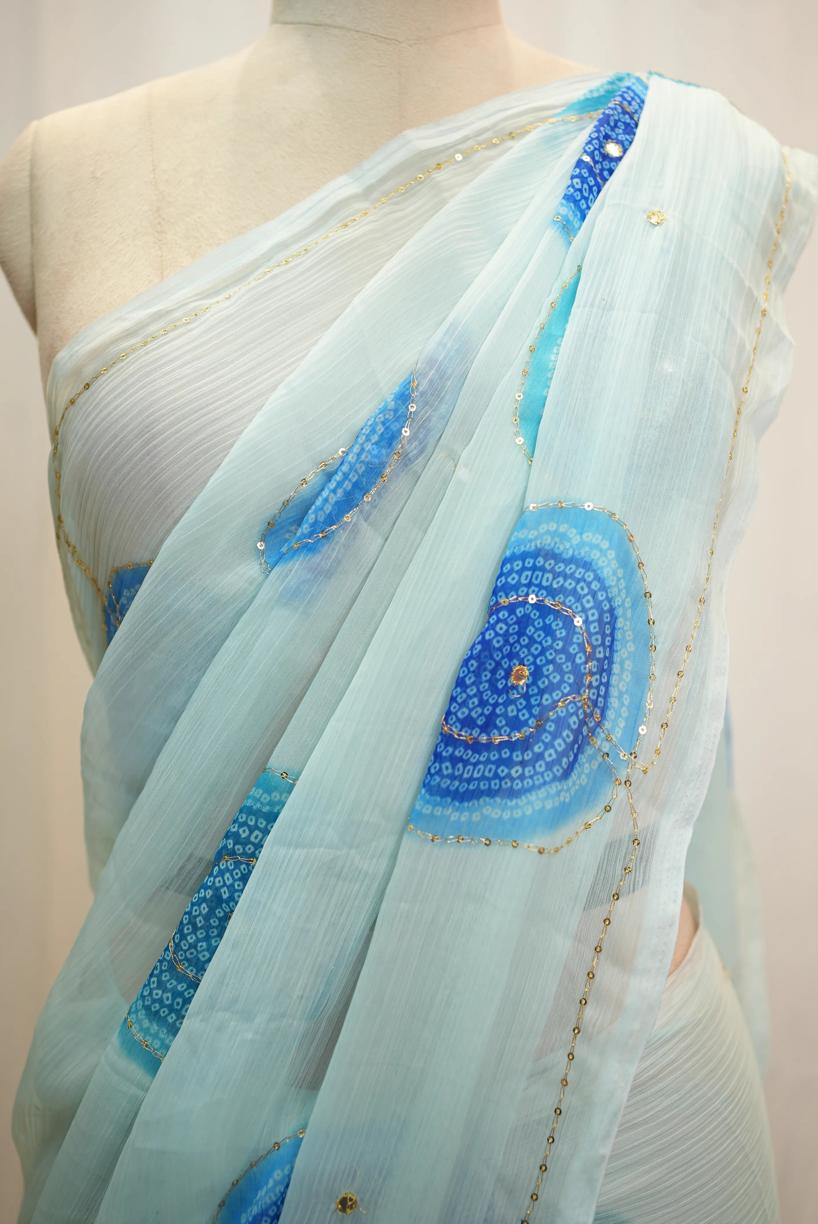 Darbari Saree With Bandhani Print on Chiffon Fabric (Without Blouse)
