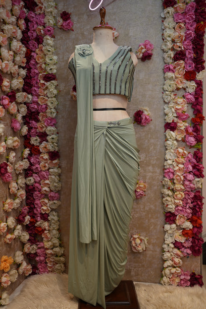 DESIGNER PRE PLATED SAREE WITH STITCH DESIGNER BLOUSE AND SIROSKI WORK  ##SR551