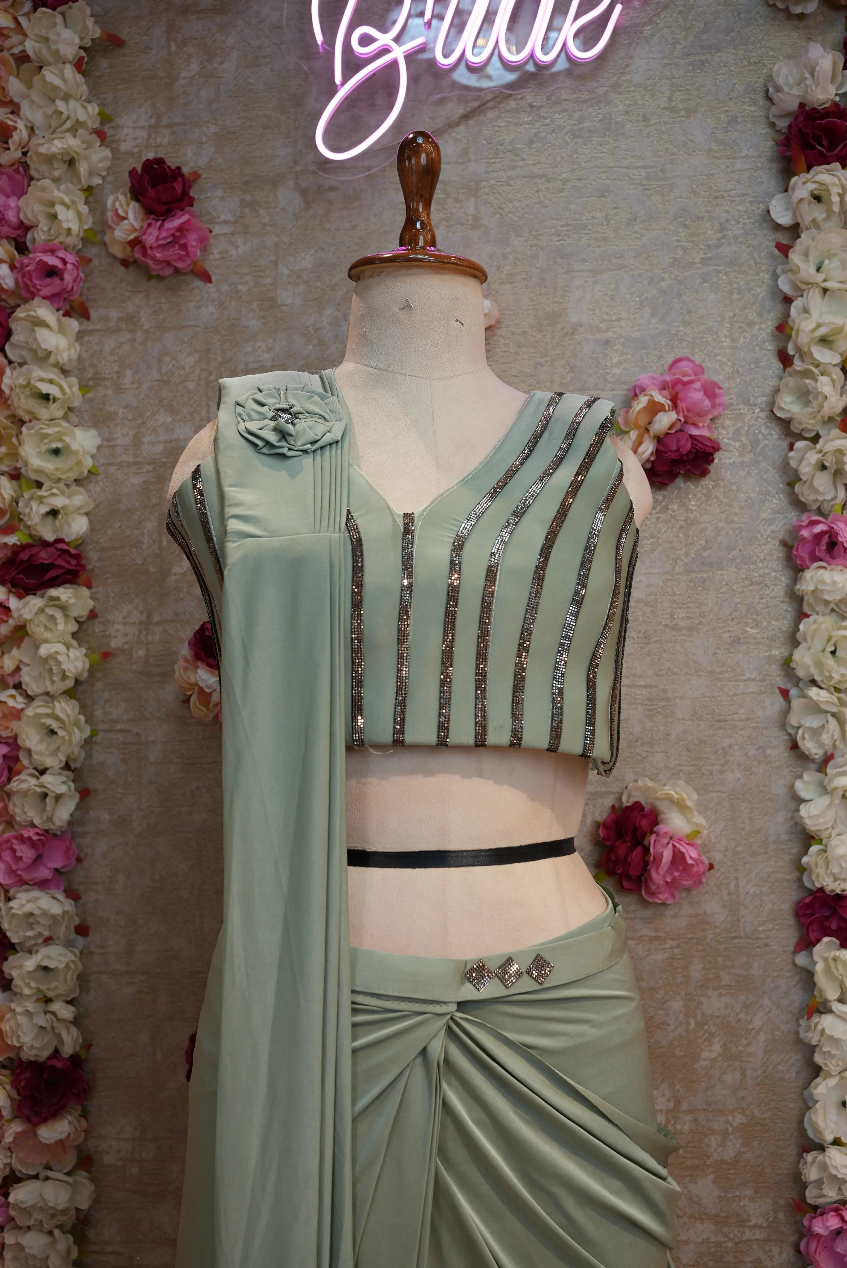 Designer Pre-Pleated Saree with Blouse & Swarovski