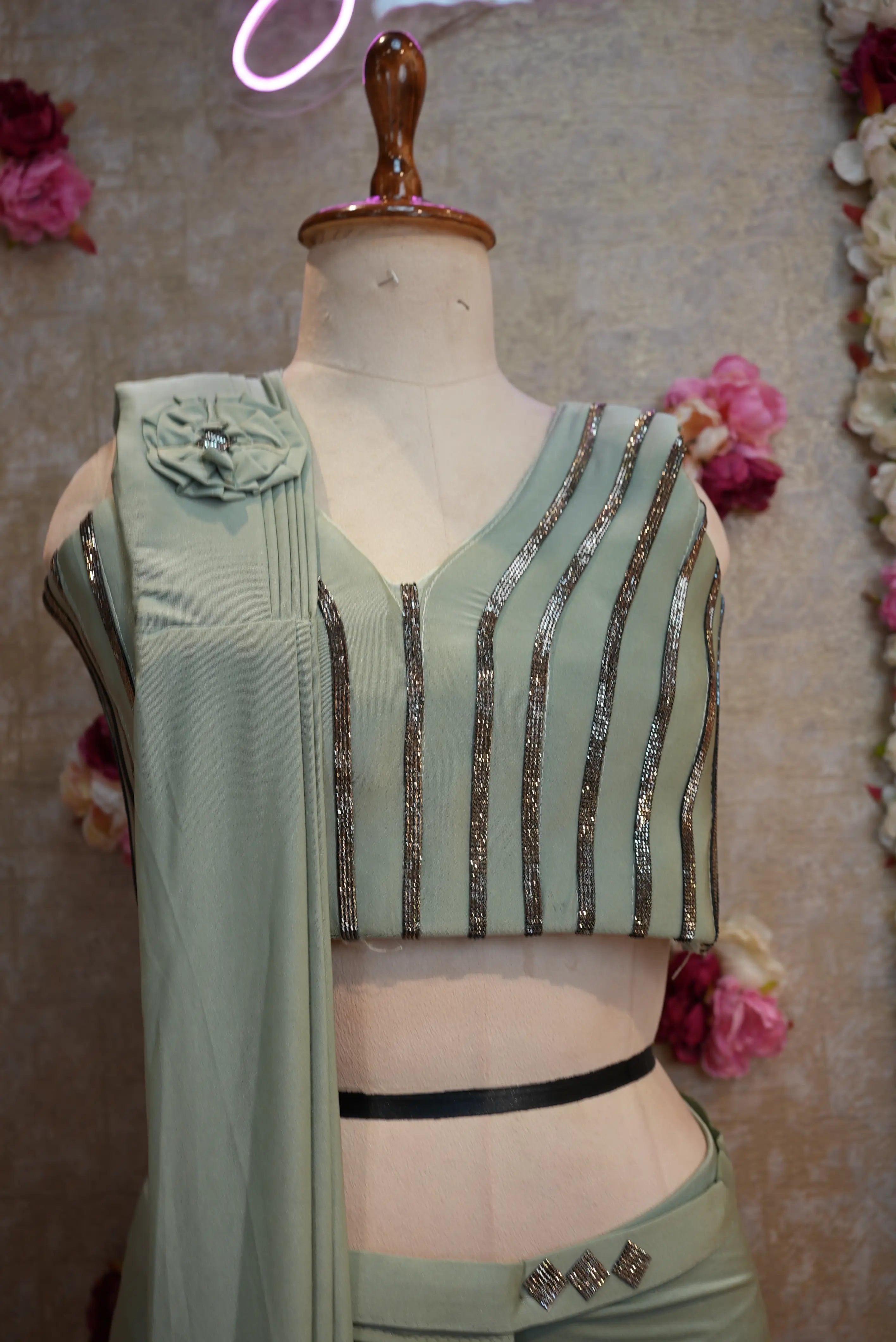 Designer Pre-Pleated Saree with Blouse & Swarovski