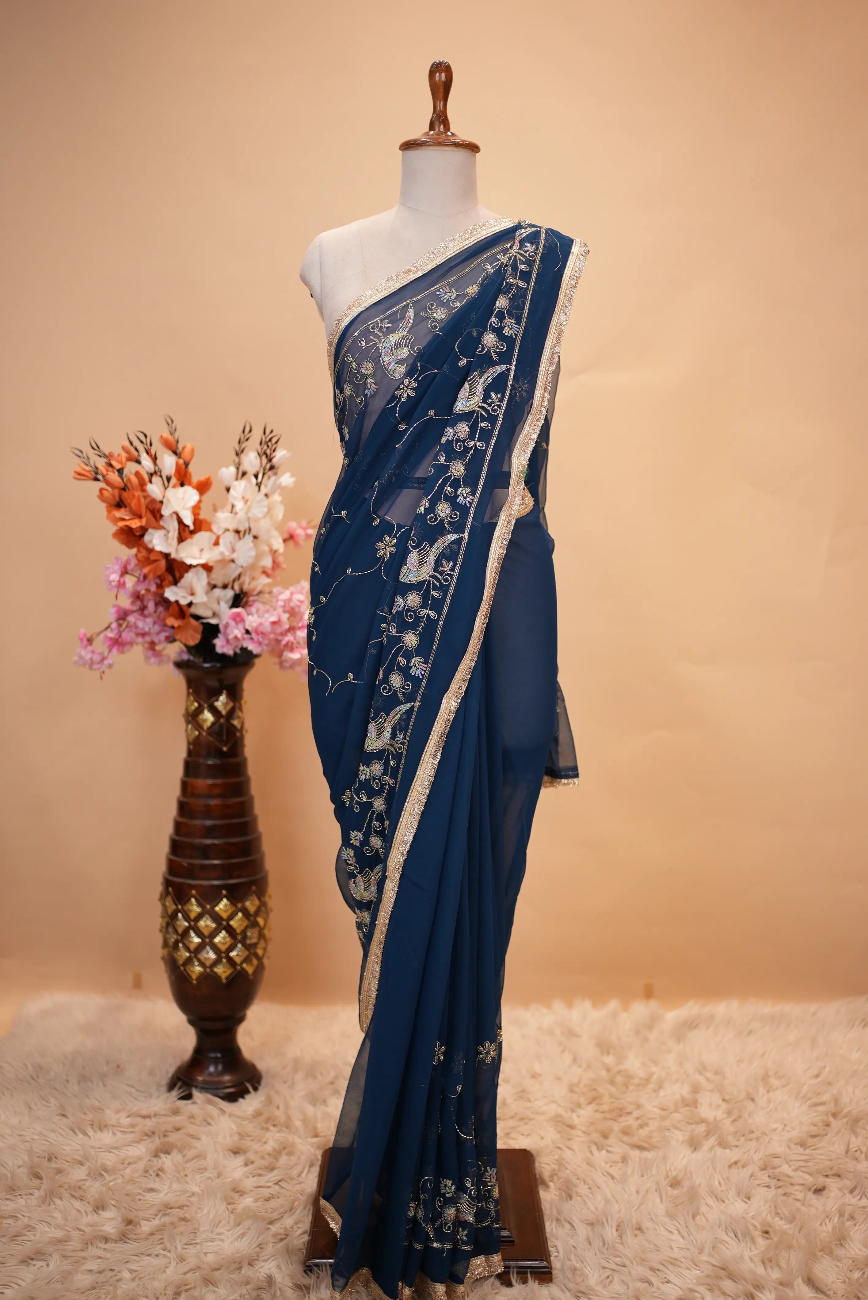 Royal Georgette Darbari Saree With Sequence & Cutdana Work (With Blouse)