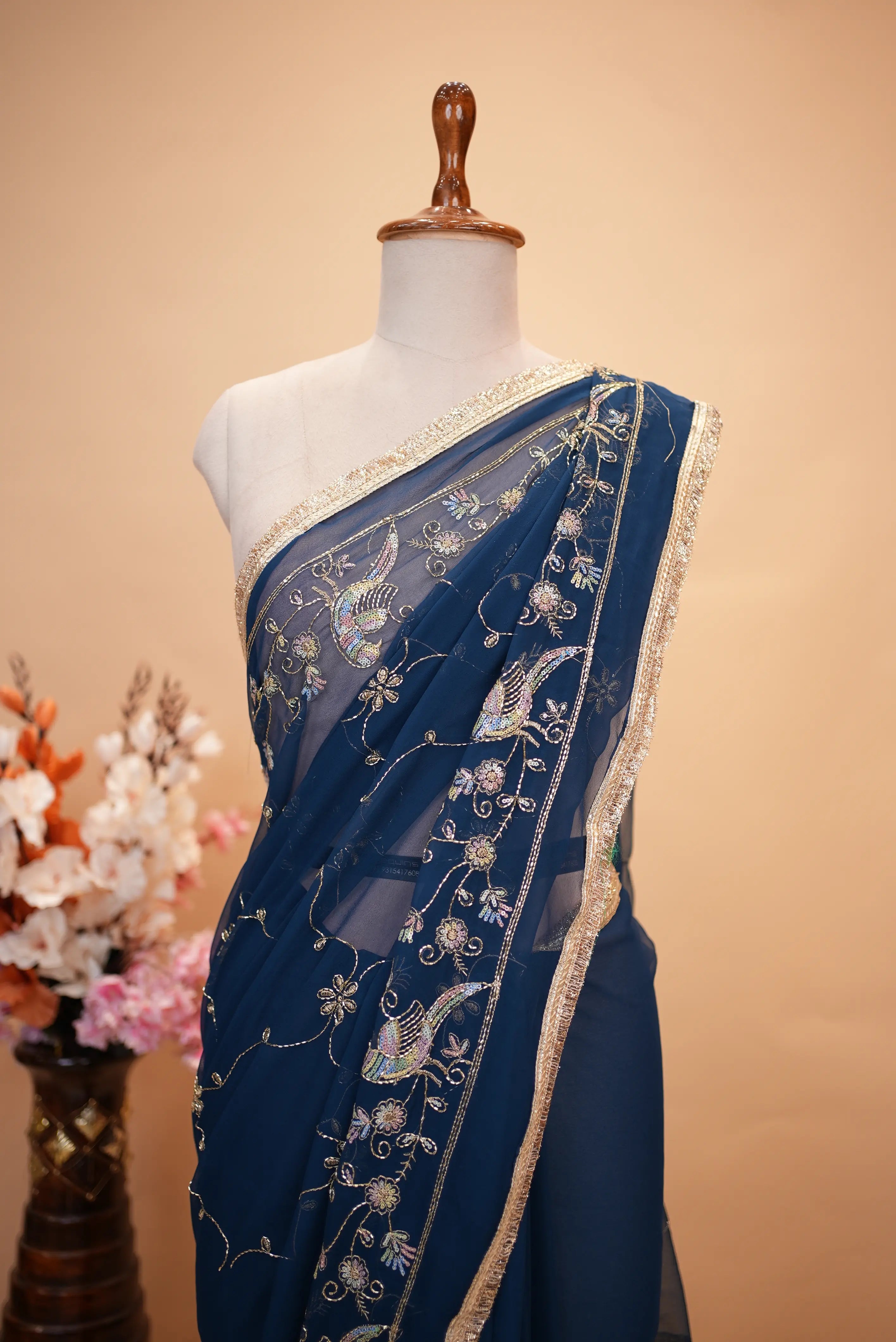 Royal Georgette Darbari Saree With Sequence & Cutdana Work (With Blouse)