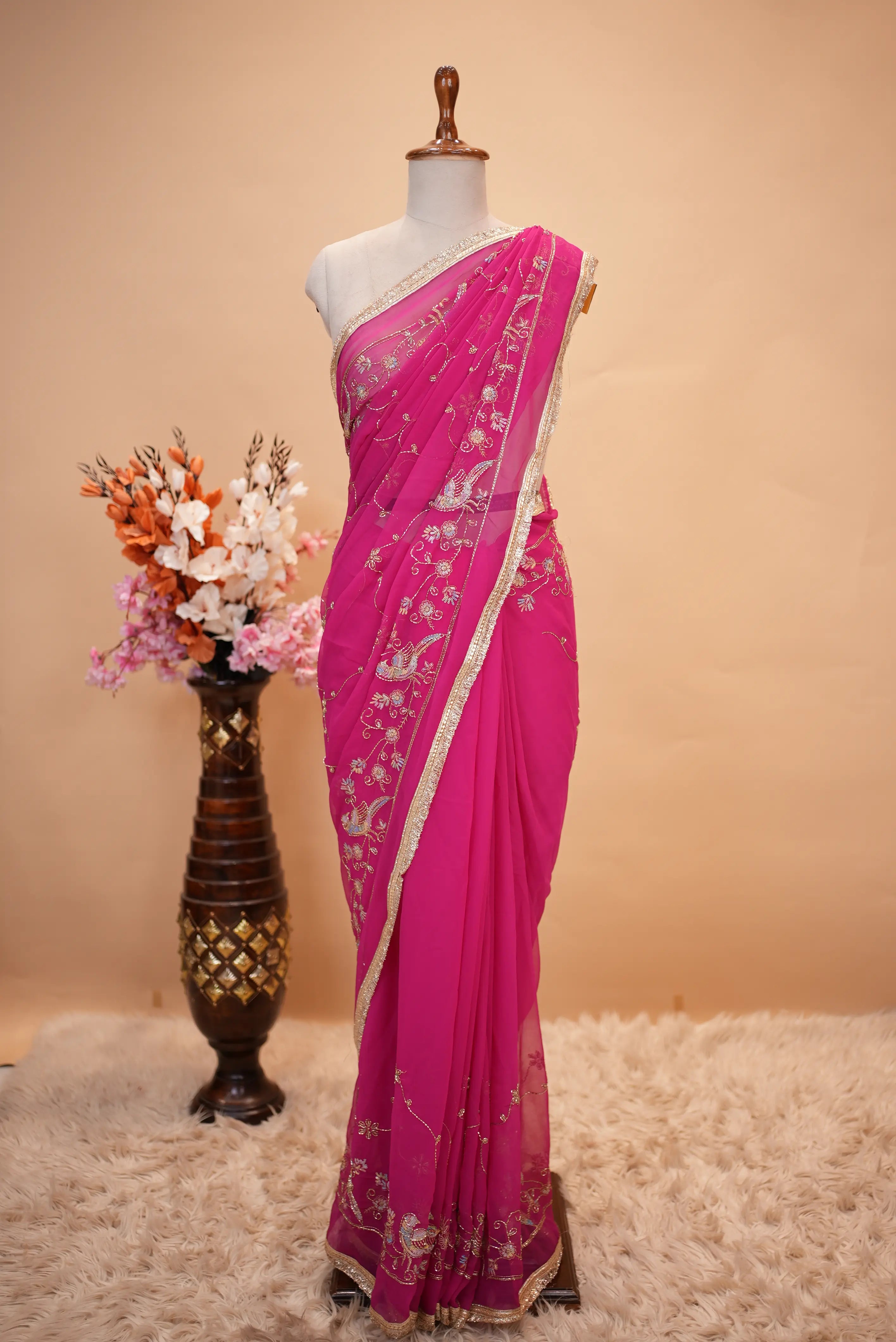 Royal Georgette Darbari Saree With Sequence & Cutdana Work (With Blouse)
