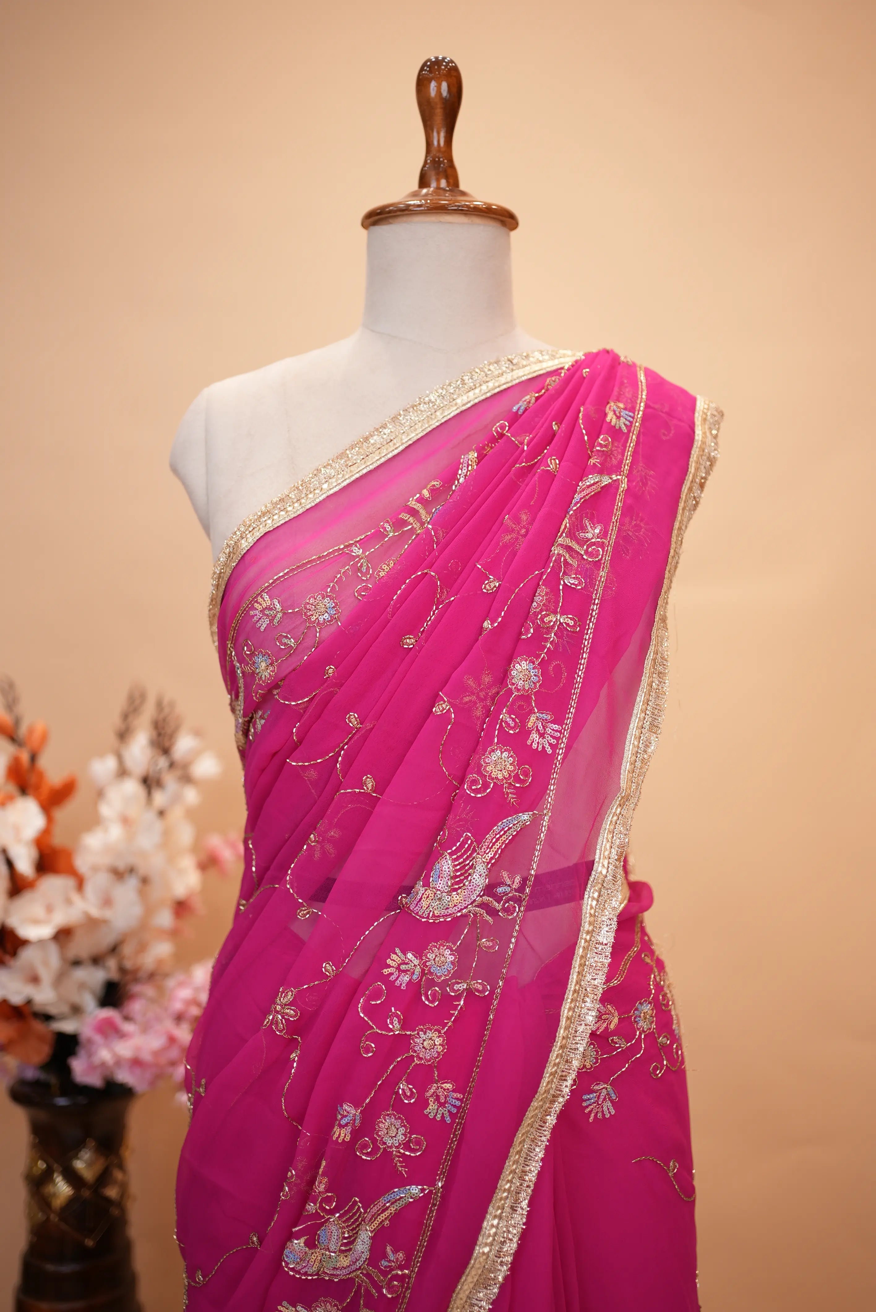 Royal Georgette Darbari Saree With Sequence & Cutdana Work (With Blouse)
