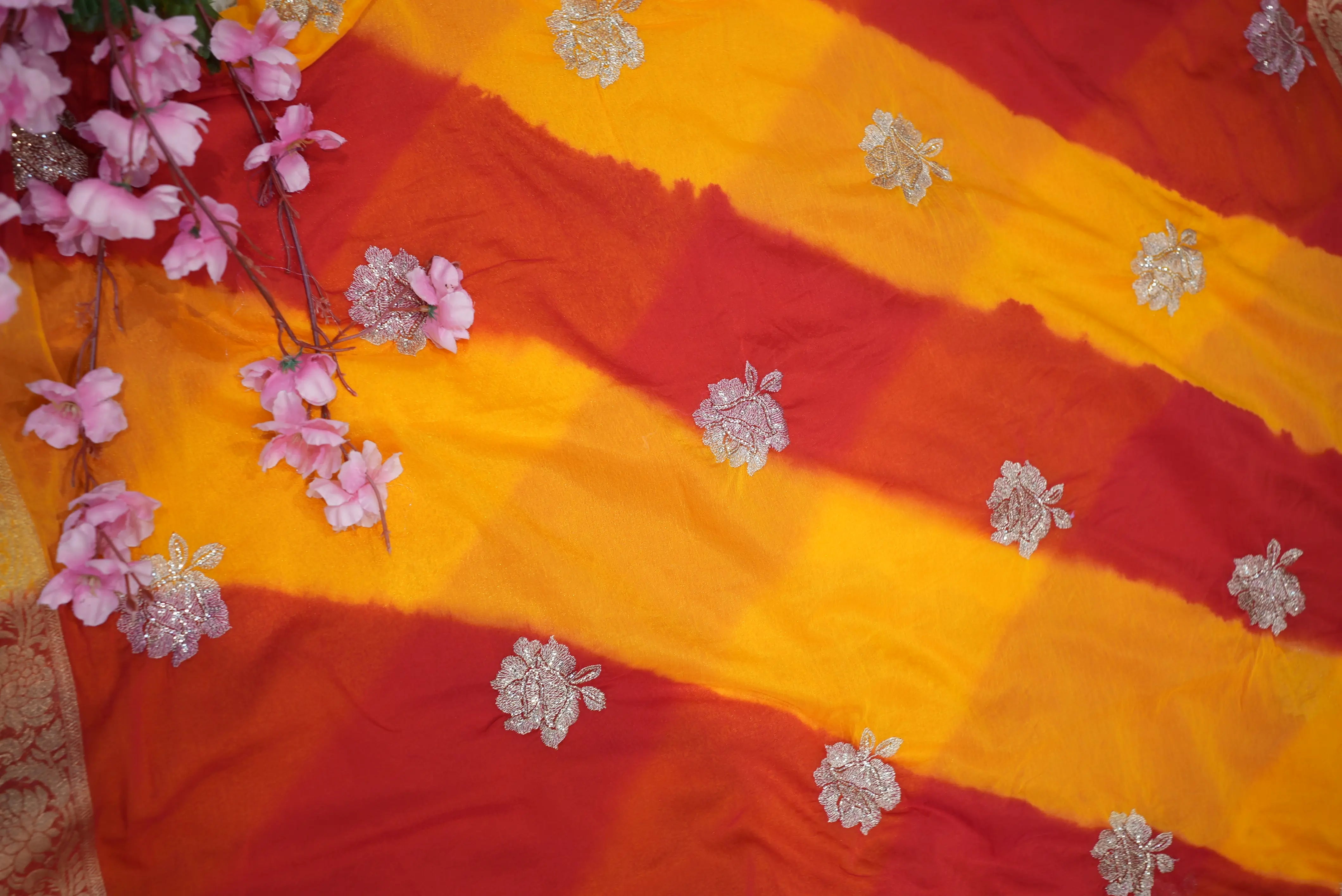 Royal Chinon Leheriya Saree in Two Designs (With Blouse)