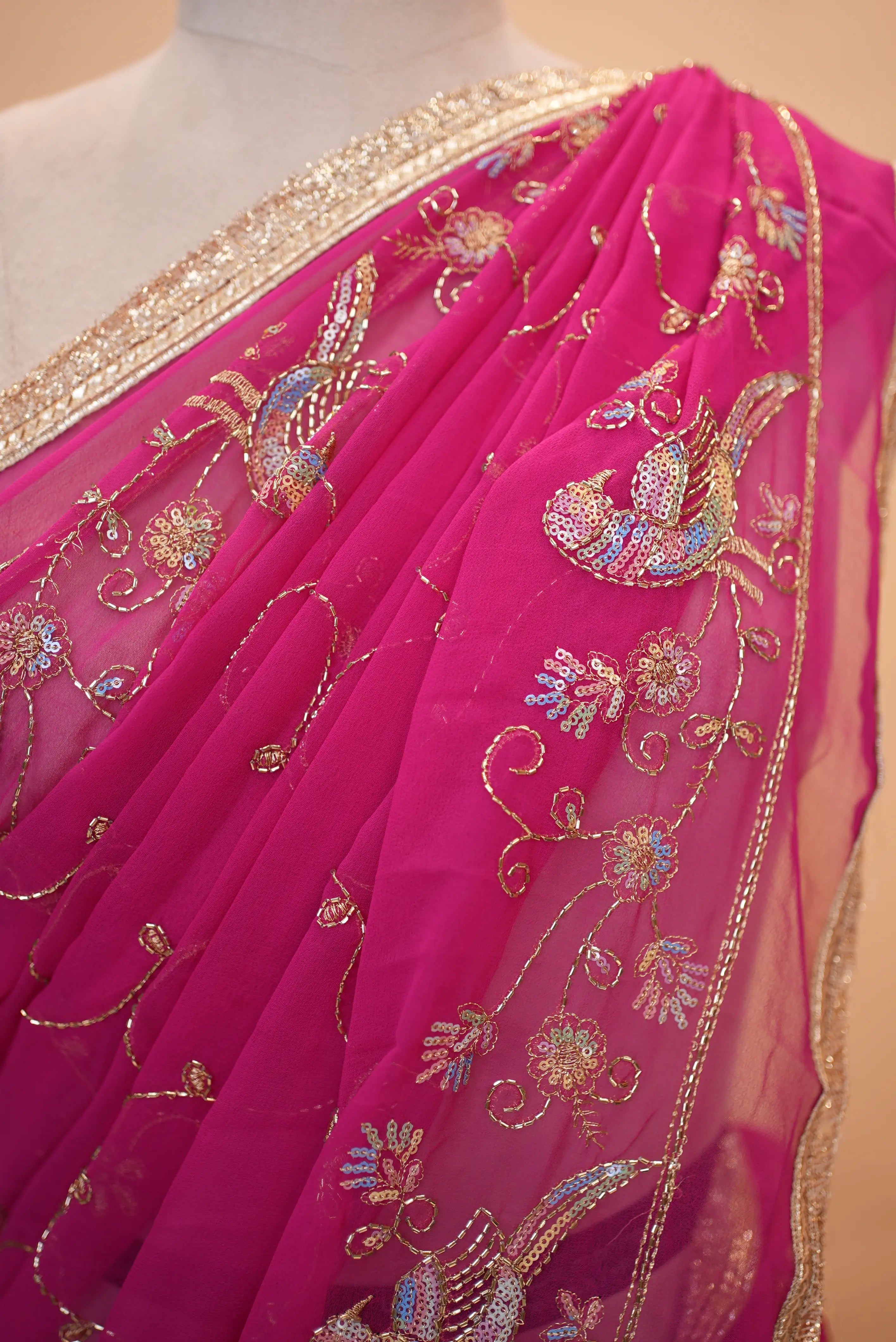Royal Georgette Darbari Saree With Sequence & Cutdana Work (With Blouse)