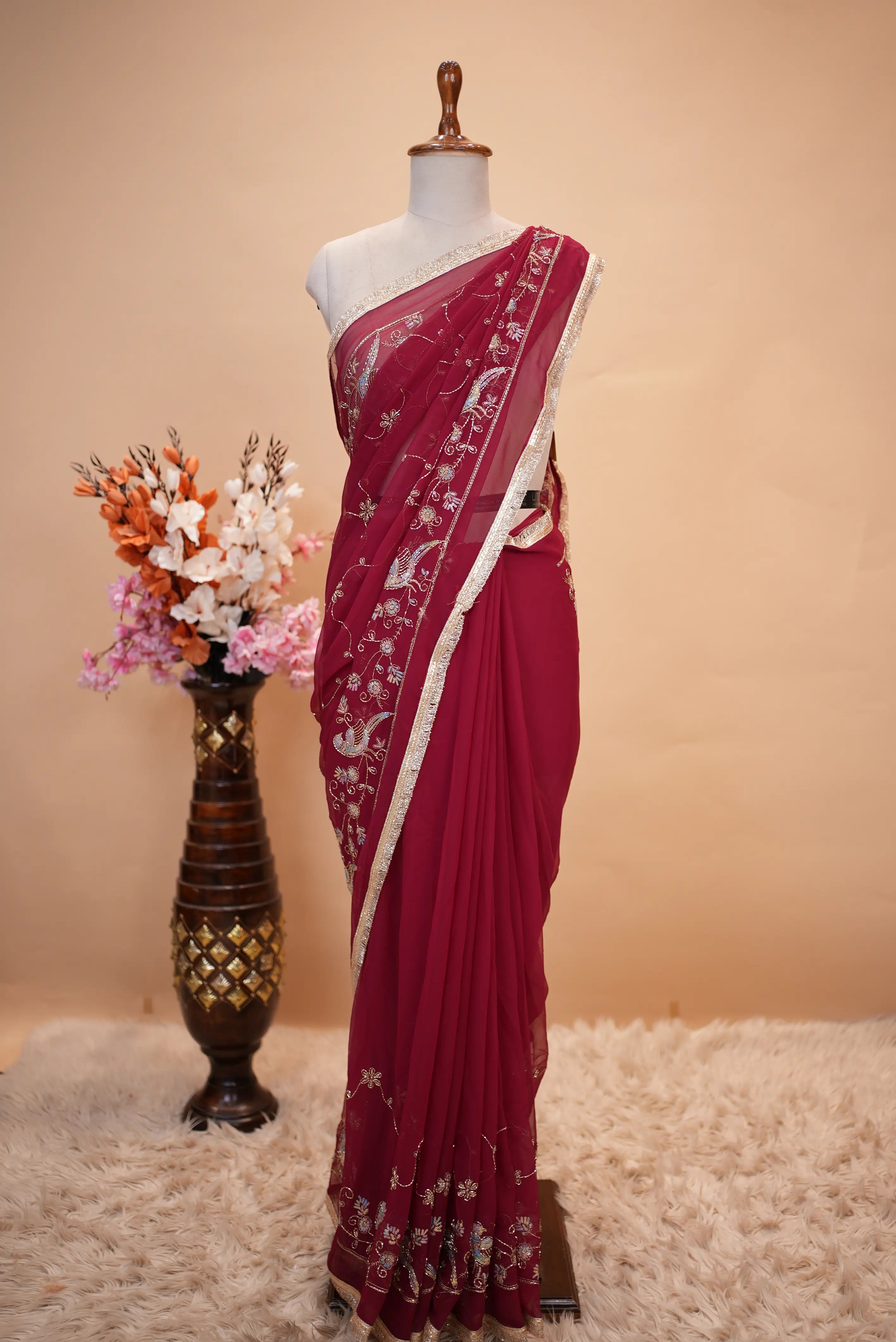 Royal Georgette Darbari Saree With Sequence & Cutdana Work (With Blouse)