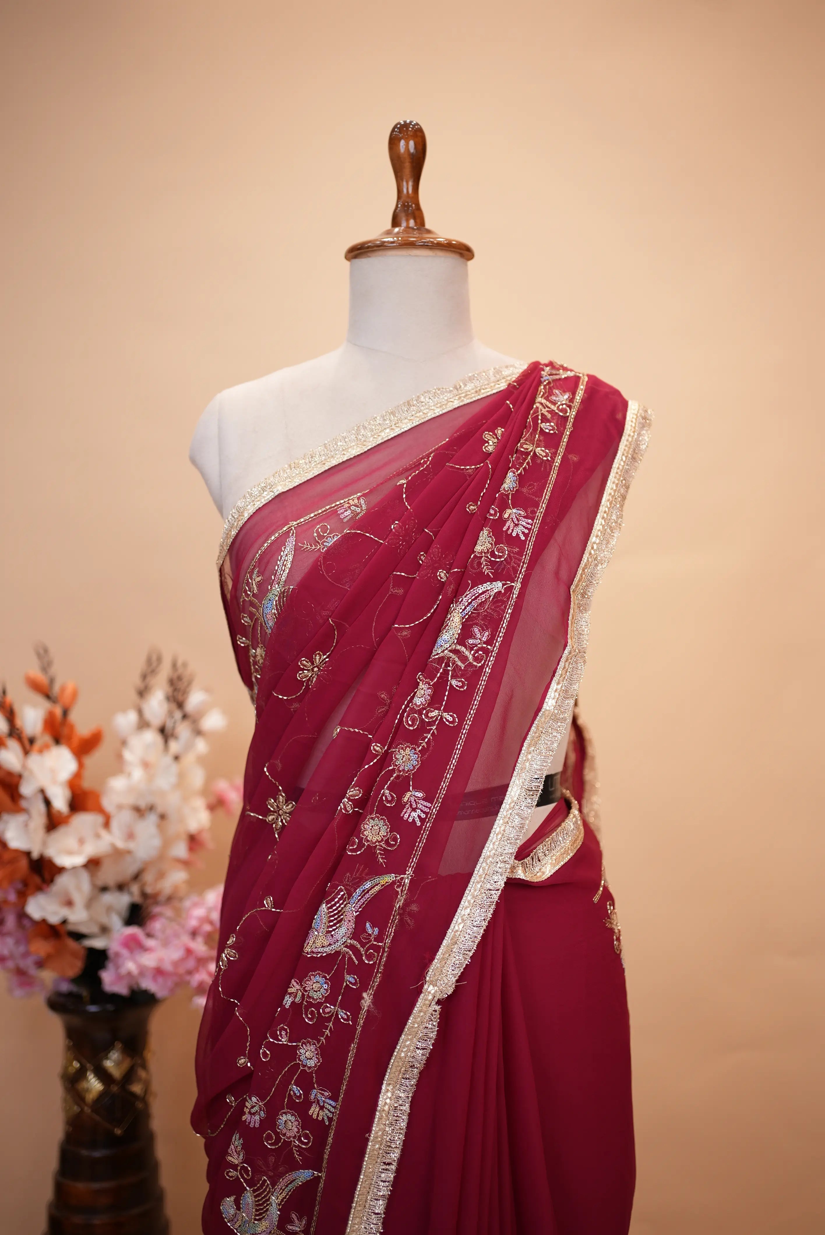 Royal Georgette Darbari Saree With Sequence & Cutdana Work (With Blouse)