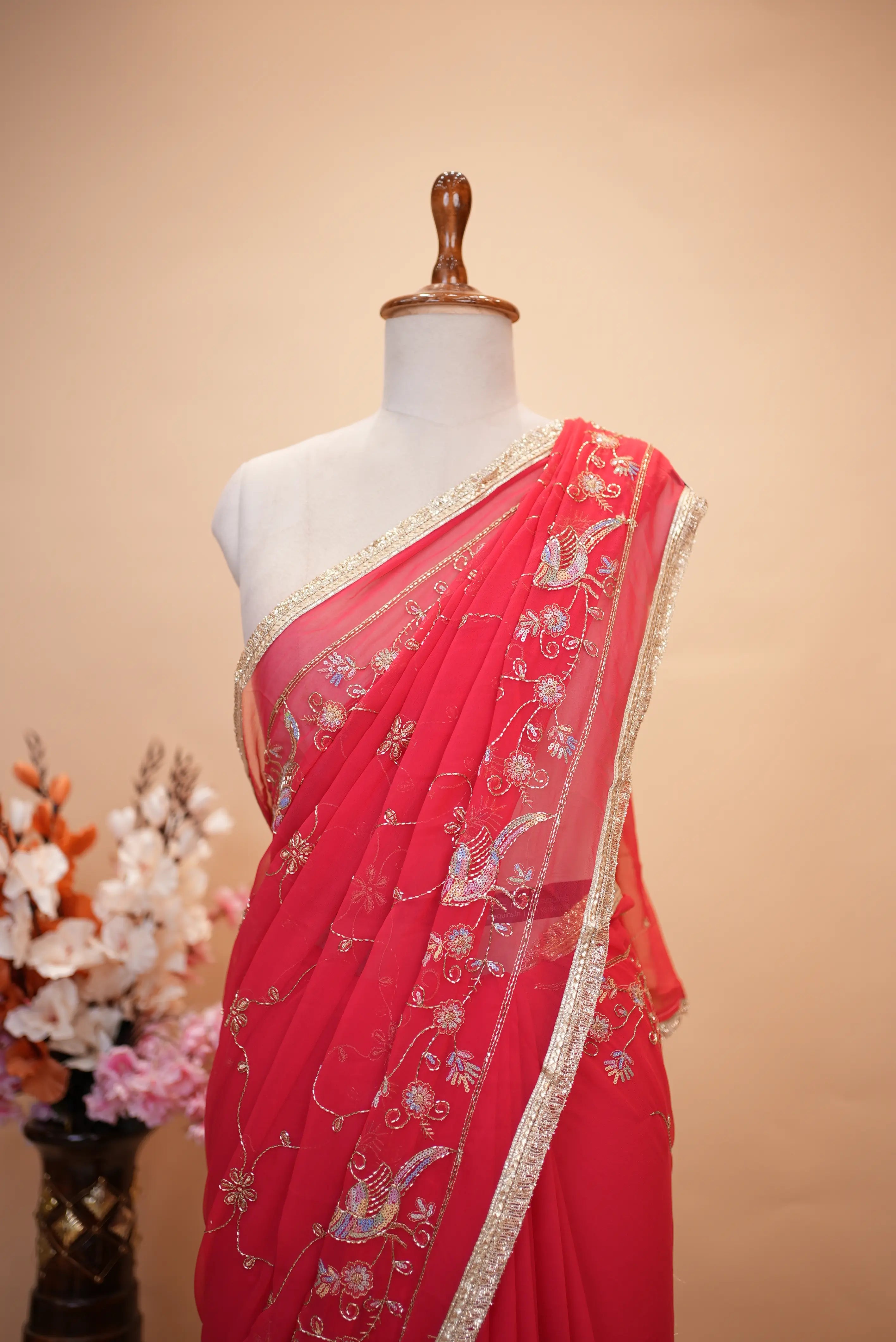 Royal Georgette Darbari Saree With Sequence & Cutdana Work (With Blouse)
