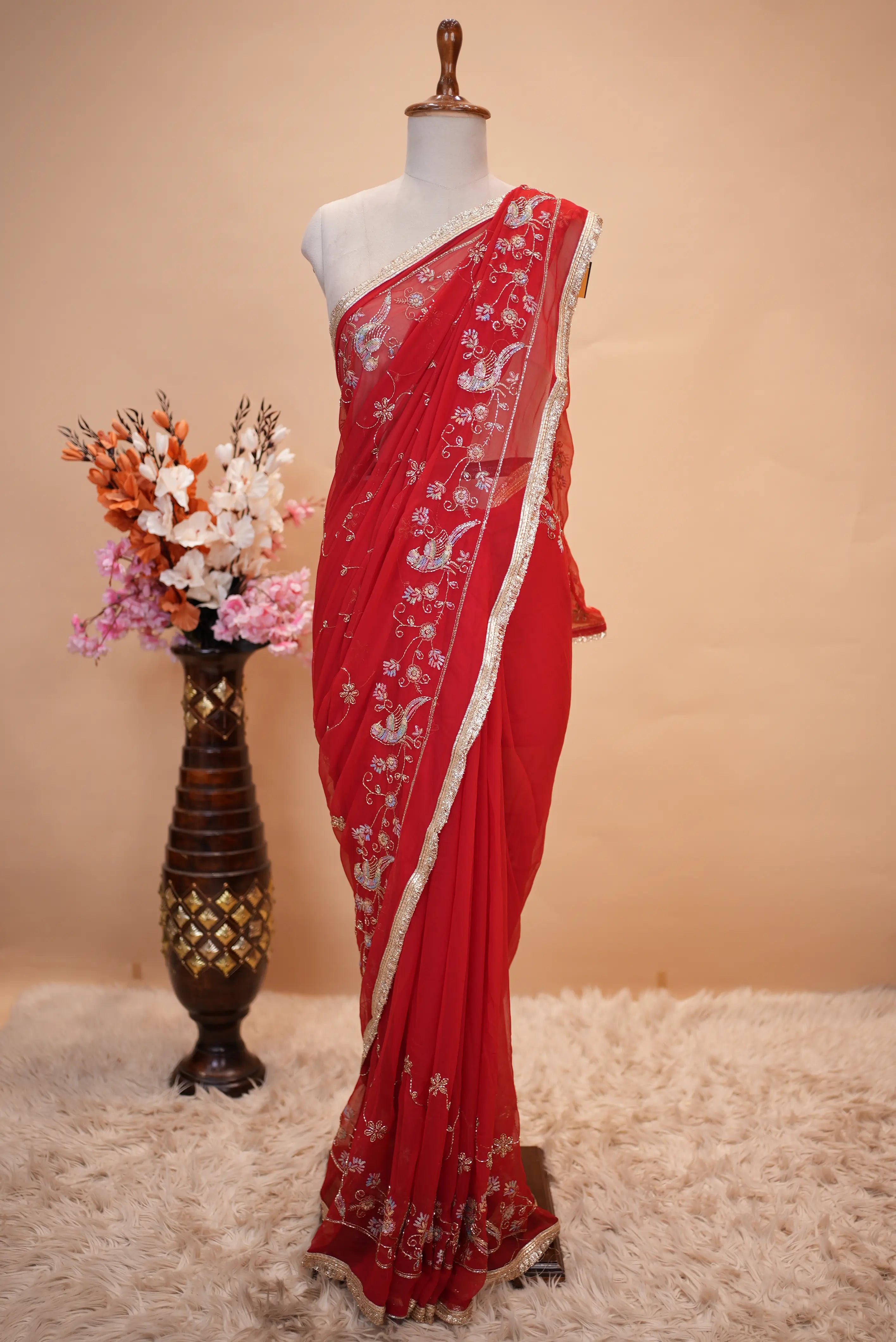 Royal Georgette Darbari Saree With Sequence & Cutdana Work (With Blouse)