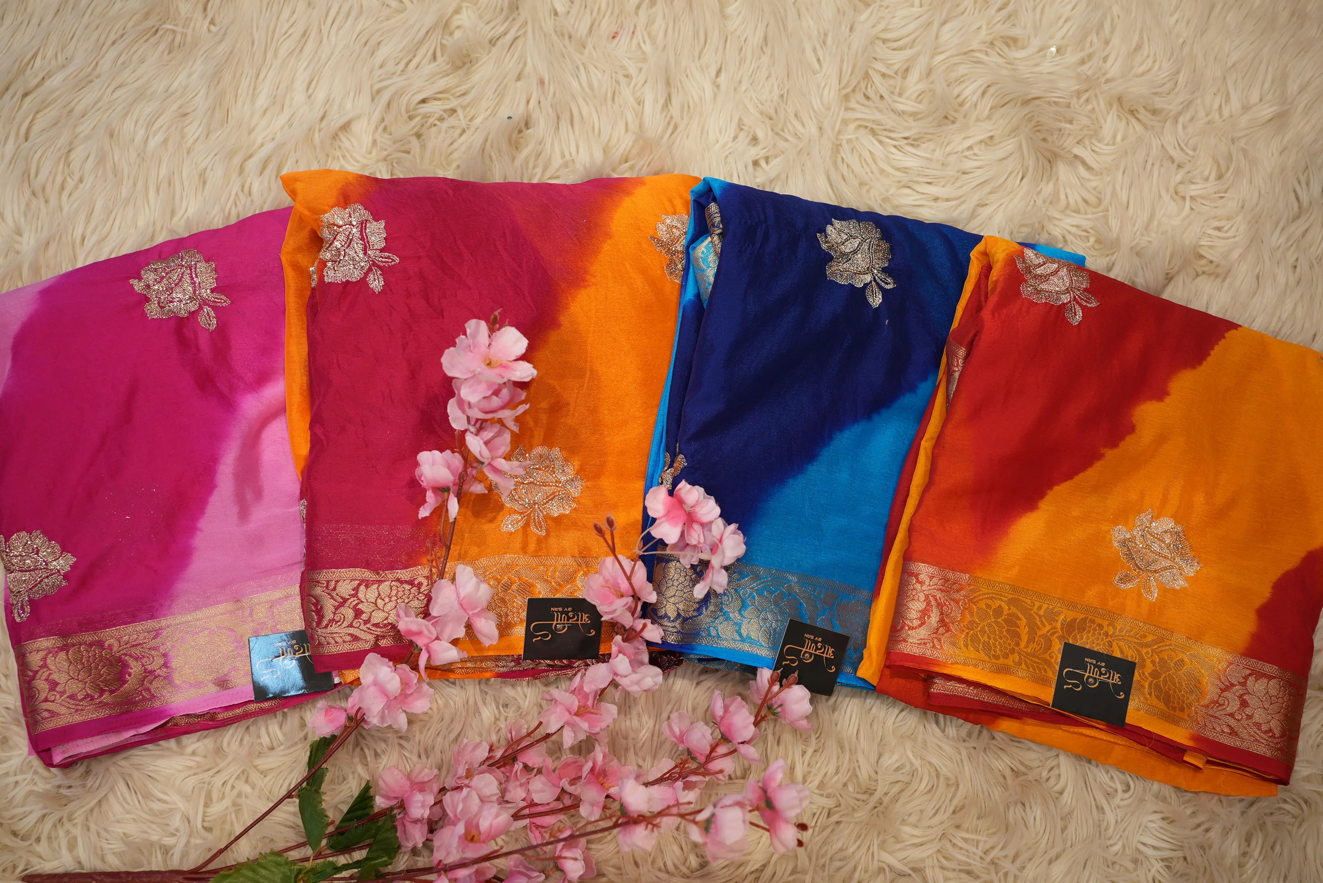 Royal Chinon Leheriya Saree in Two Designs (With Blouse)