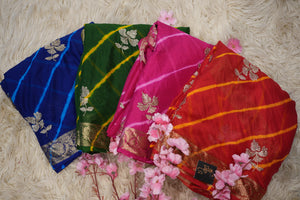 ROYAL CHINON FABRIC LEHERIYA SAREEE IN TWO DIFFERENT DESIGN (WITH  BLOUSE) ##SR0244
