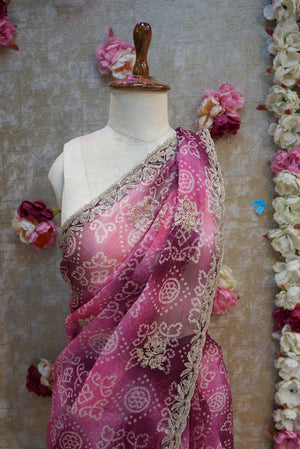 C PALLU WORK WITH SADHED COLOUR BANDHANI SAREE (WITH BLOUSE) (CUT 6.15 APPROX) ## SR0242