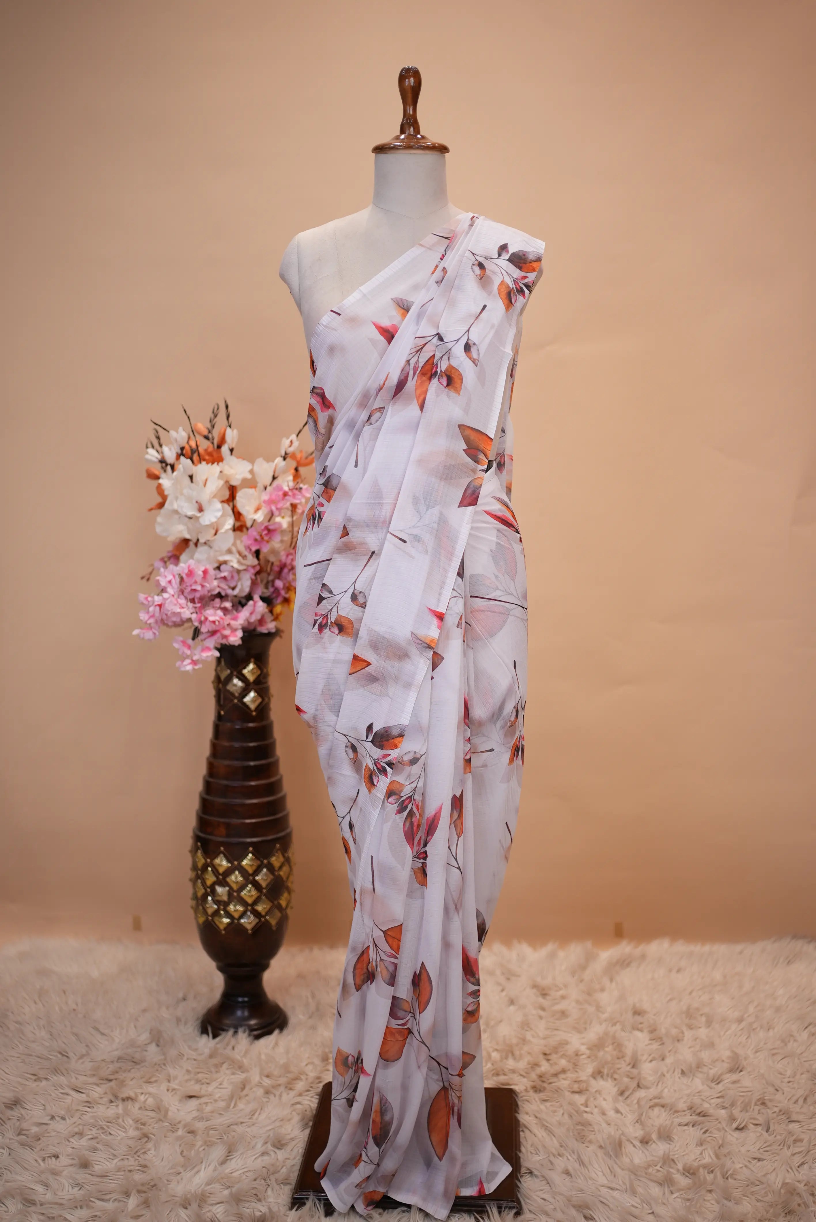 Chiffon Fabric Flower Print Saree (Without Blouse)