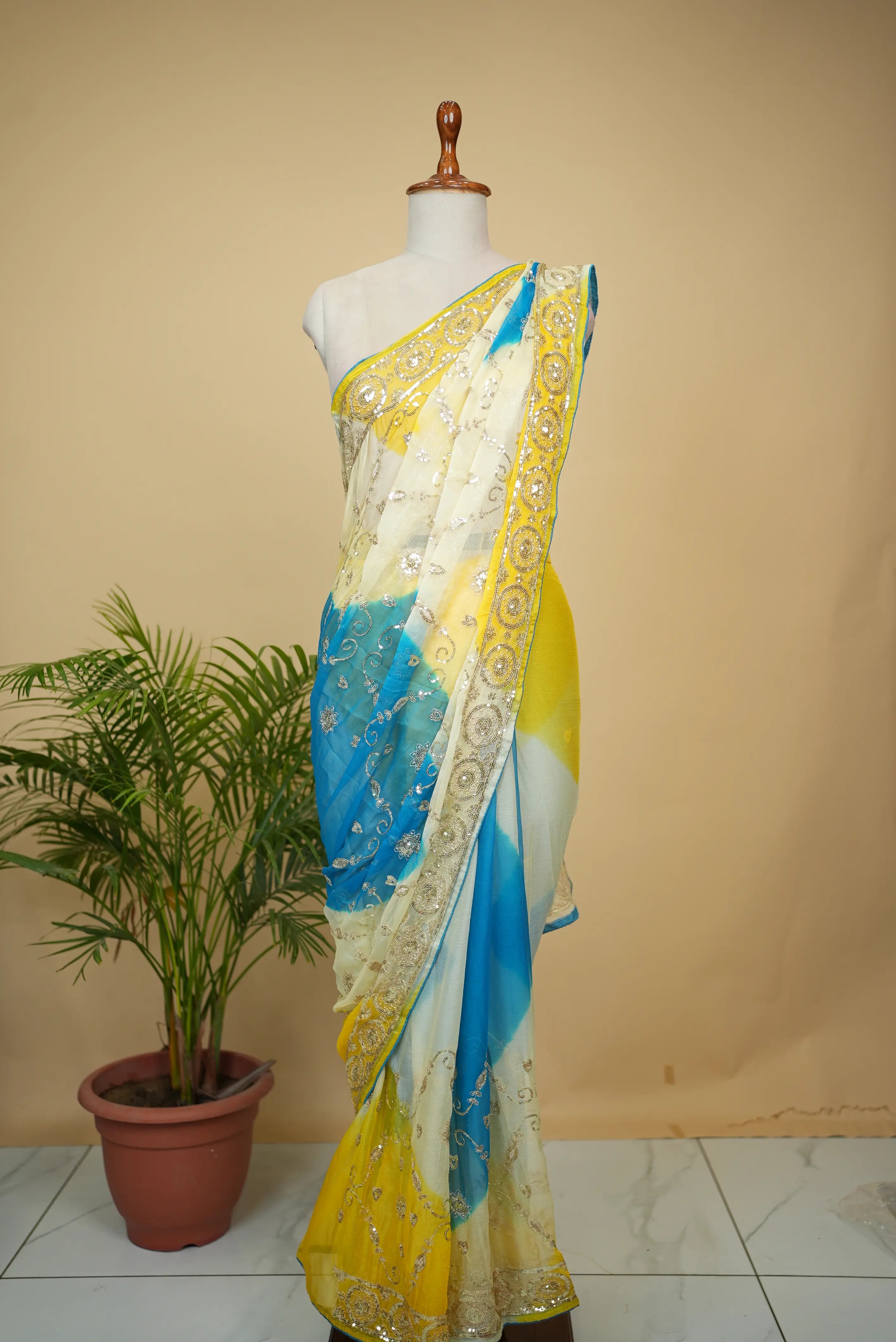 Vintage Work Rajpooti Look Saree With Aari Tari Work (With Blouse)
