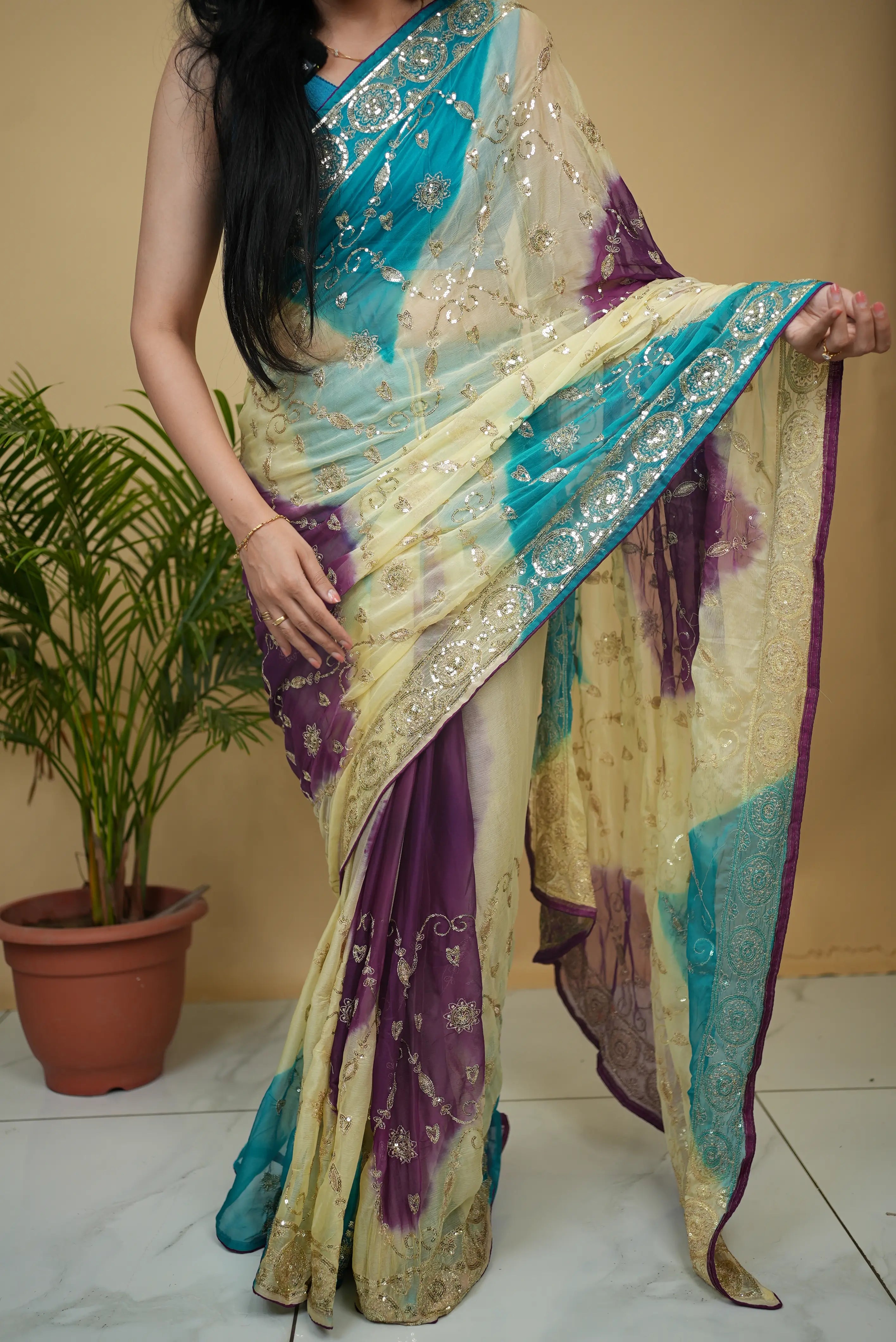 Vintage Work Rajpooti Look Saree With Aari Tari Work (With Blouse)