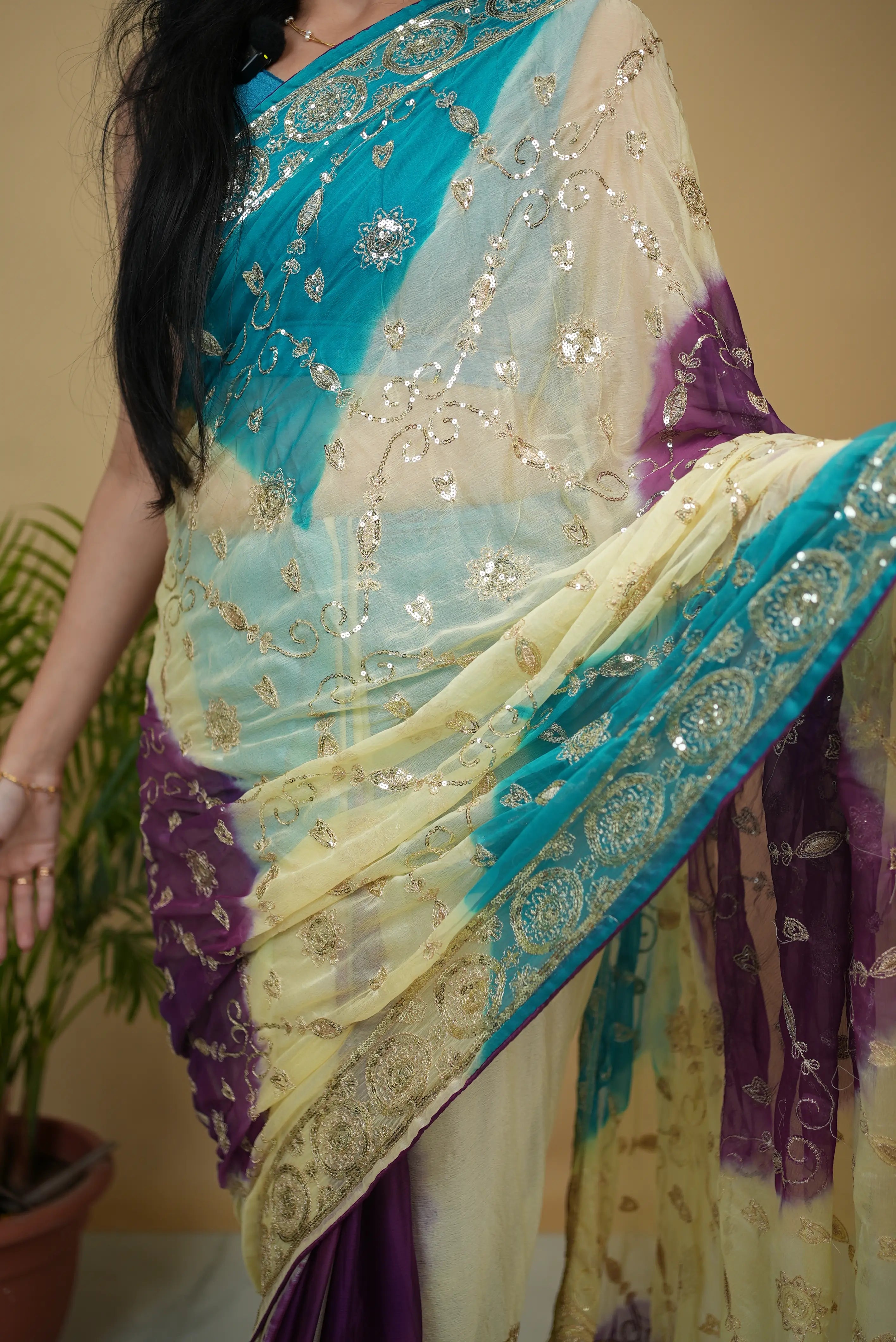 Vintage Work Rajpooti Look Saree With Aari Tari Work (With Blouse)