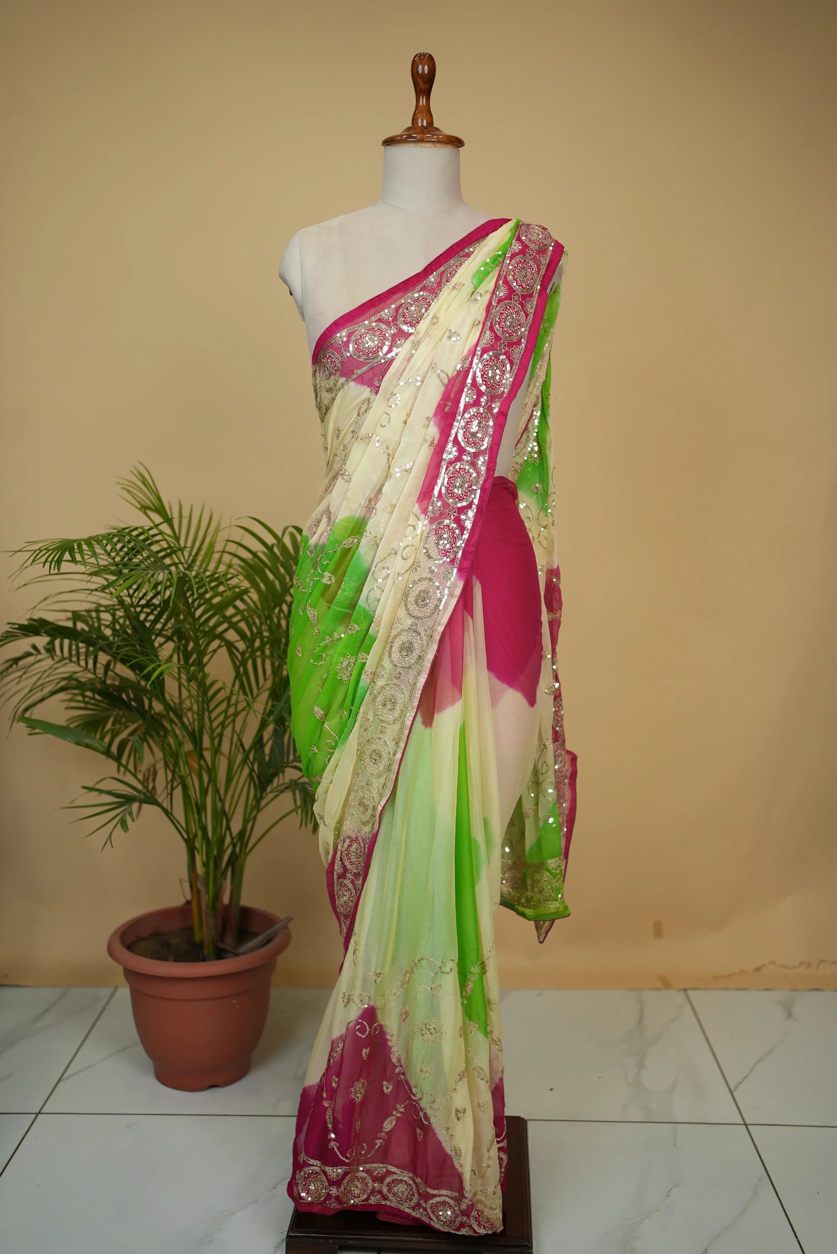 Vintage Work Rajpooti Look Saree With Aari Tari Work (With Blouse)